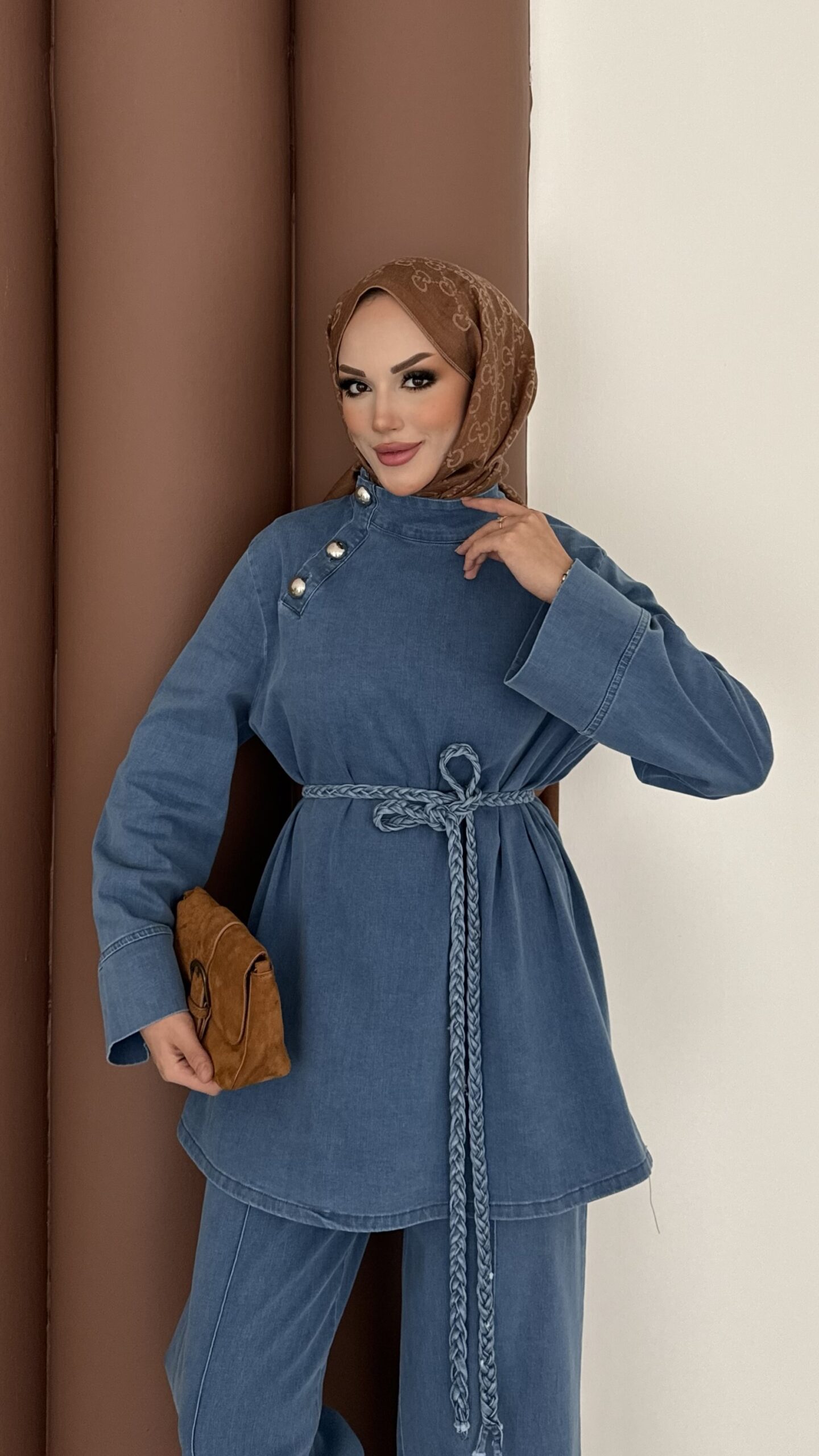 ZRA Muadil Örgü Kemerli Denim Takım |  