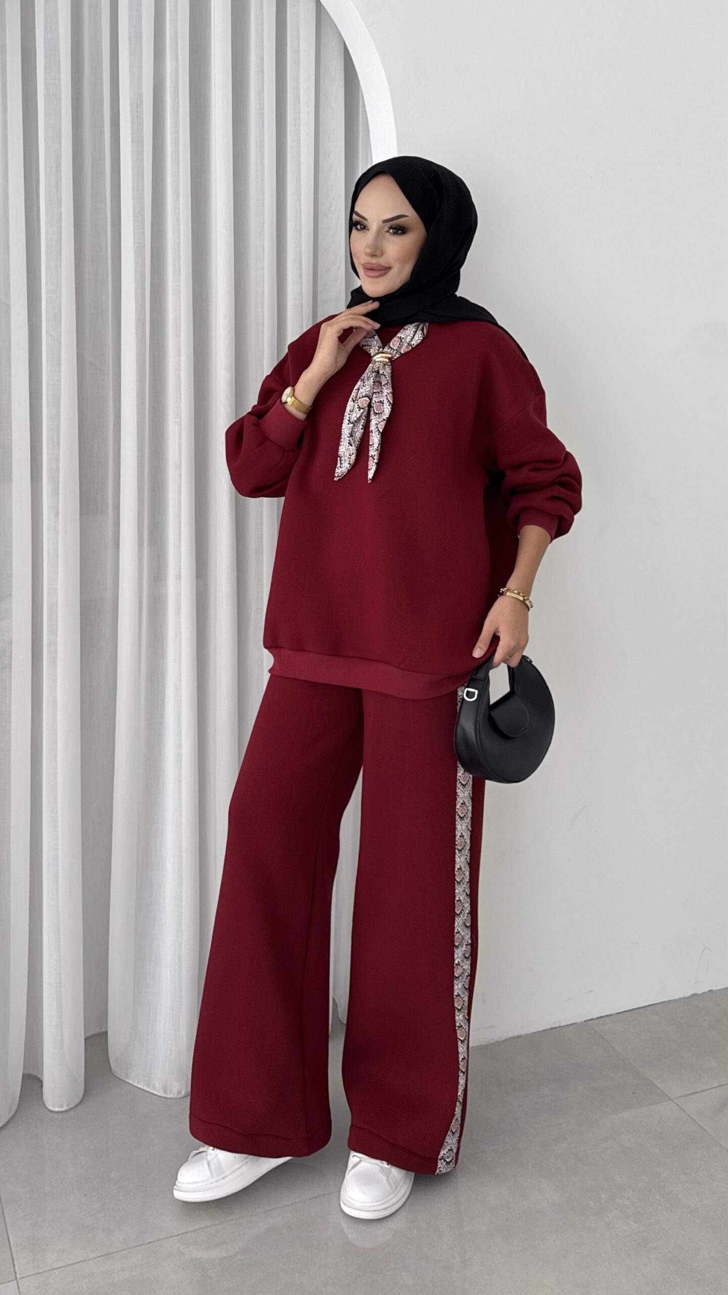 Fular Detaylı Şardonlu Sweat İkili Takım |  