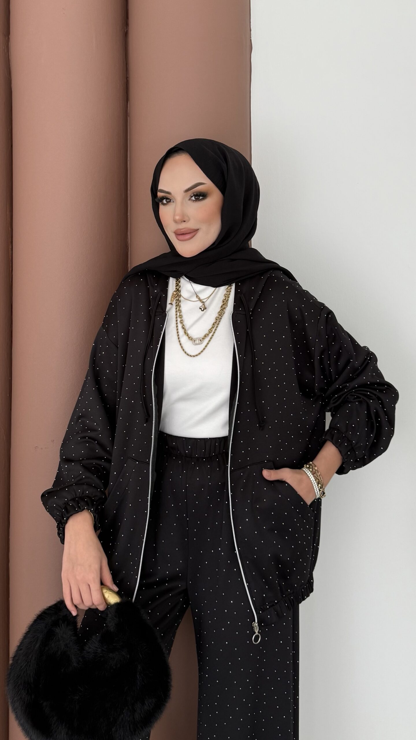 Fashion Taşlı Bomber İkili Takım |  