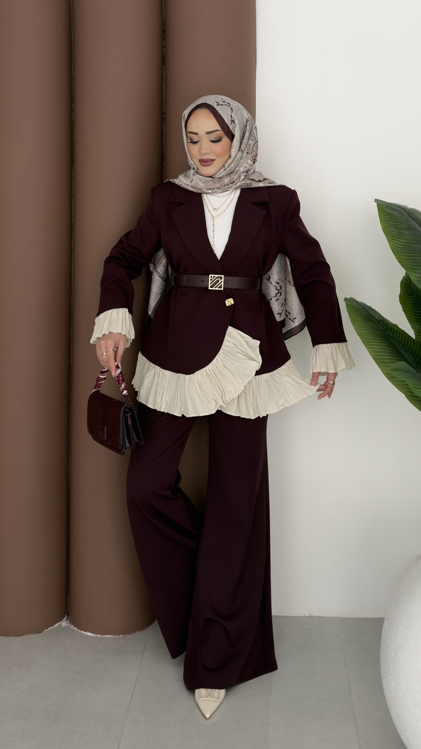 Violet Piliseli Double Blazer İkili Takım |  