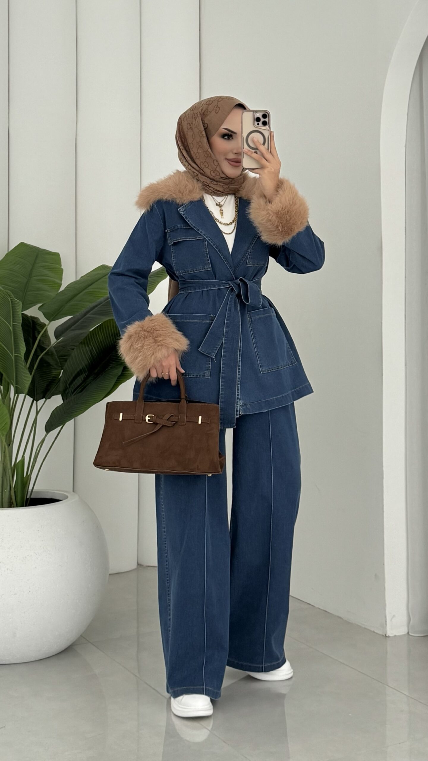 Luxury Kürklü Denim İkili Takım |  