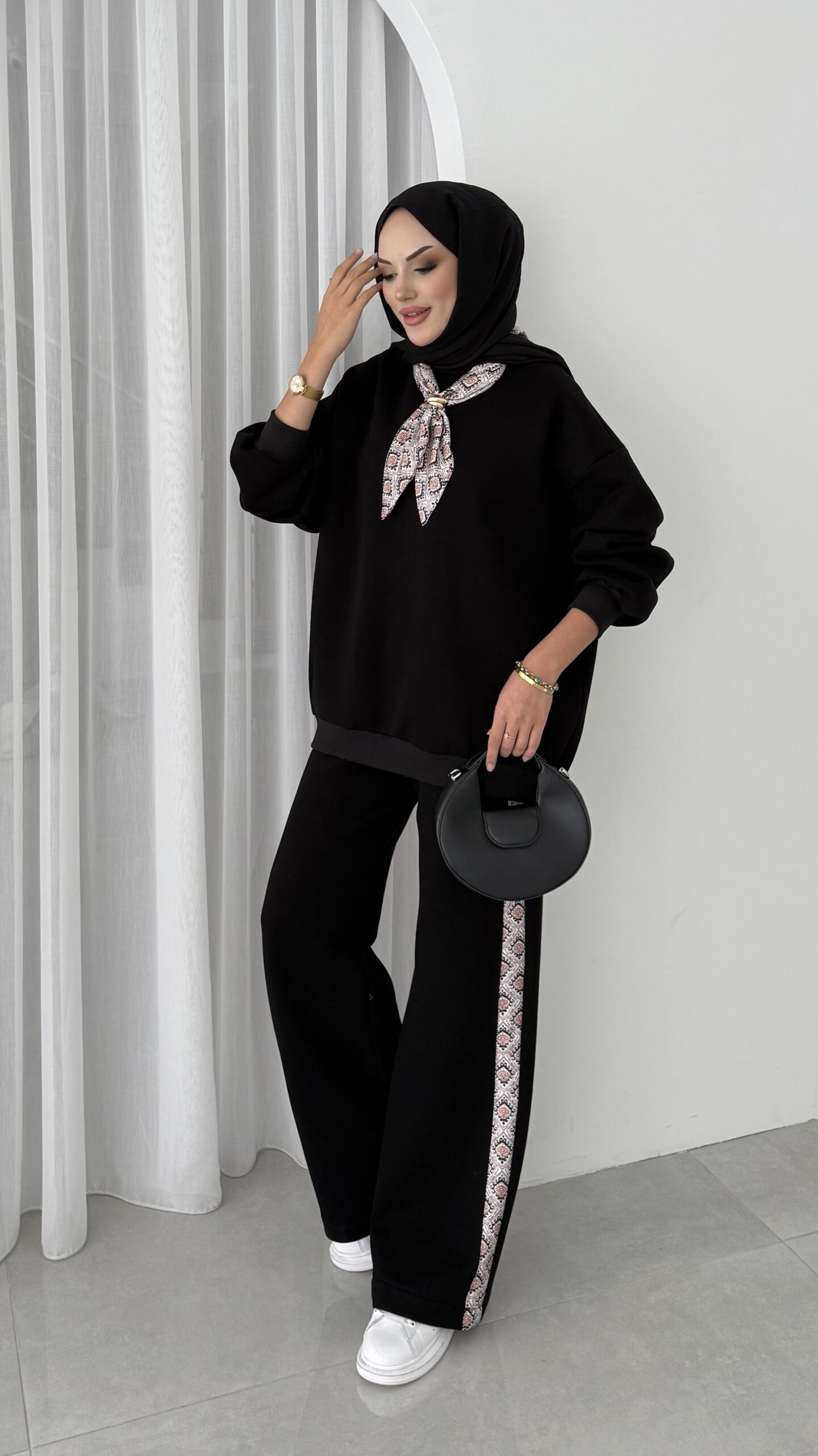 Fular Detaylı Şardonlu Sweat İkili Takım |  