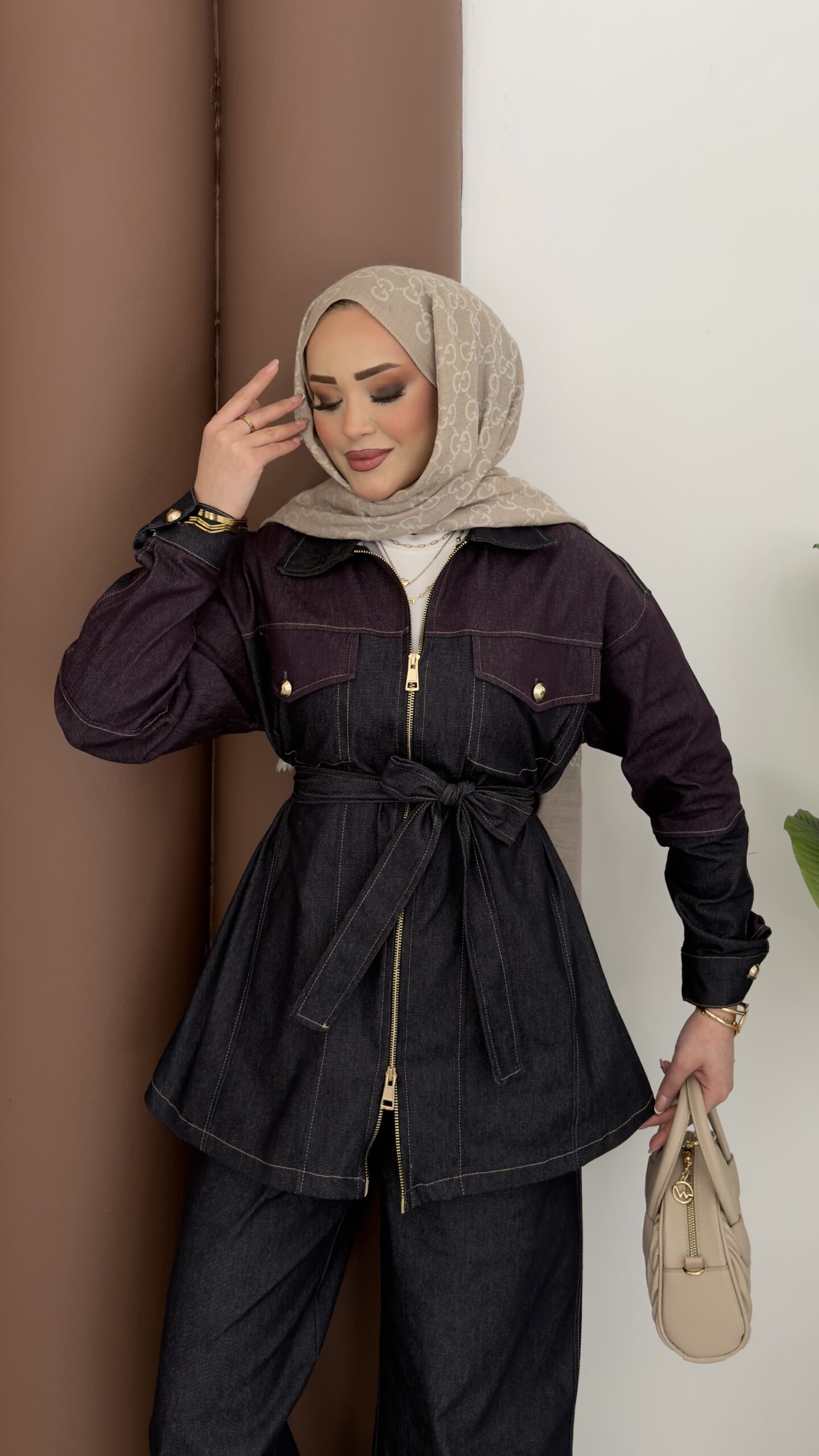 Dark Çift Fermuarlı Denim İkili Takım |  