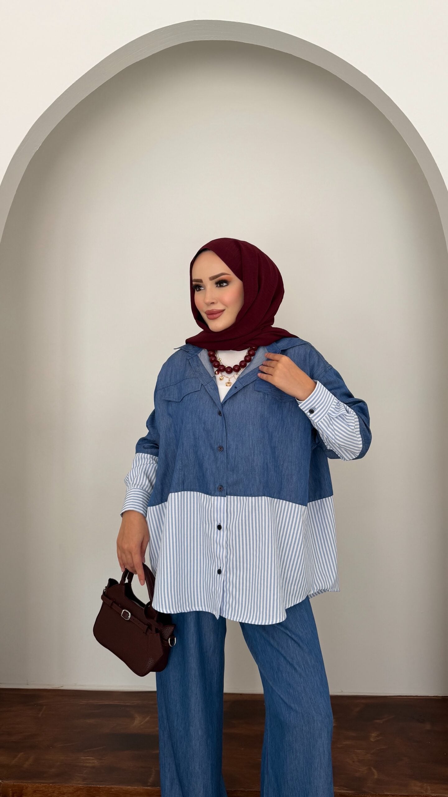 Core Çizgili Denim İkili Takım |  