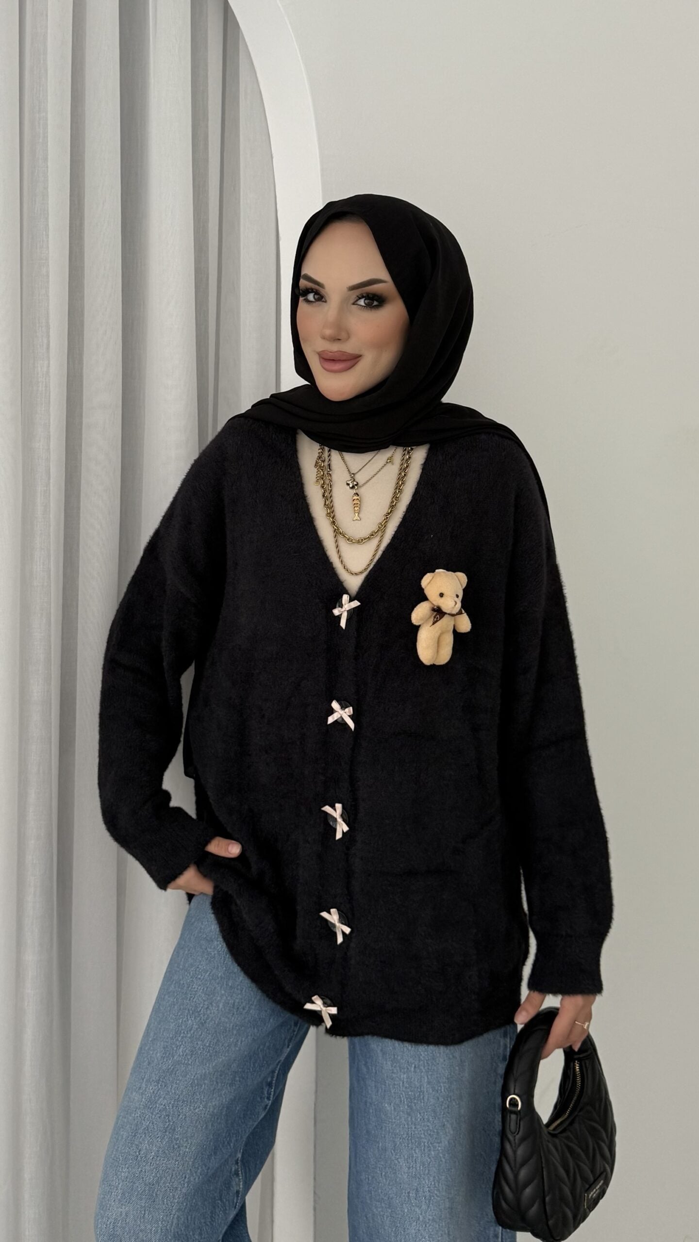 Ayıcık Aksesuarlı Sakallı Yumoş Hırka |  