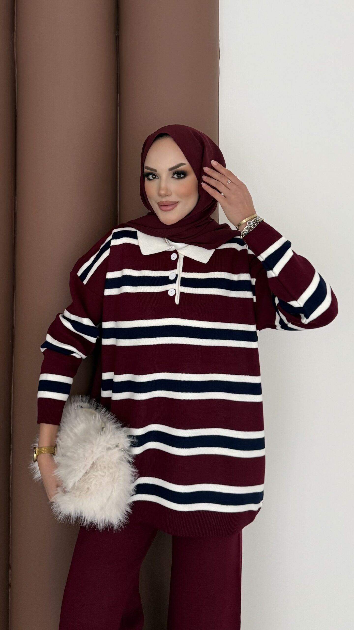 Pinterest Polo Yaka Çizgili Triko Takım |  
