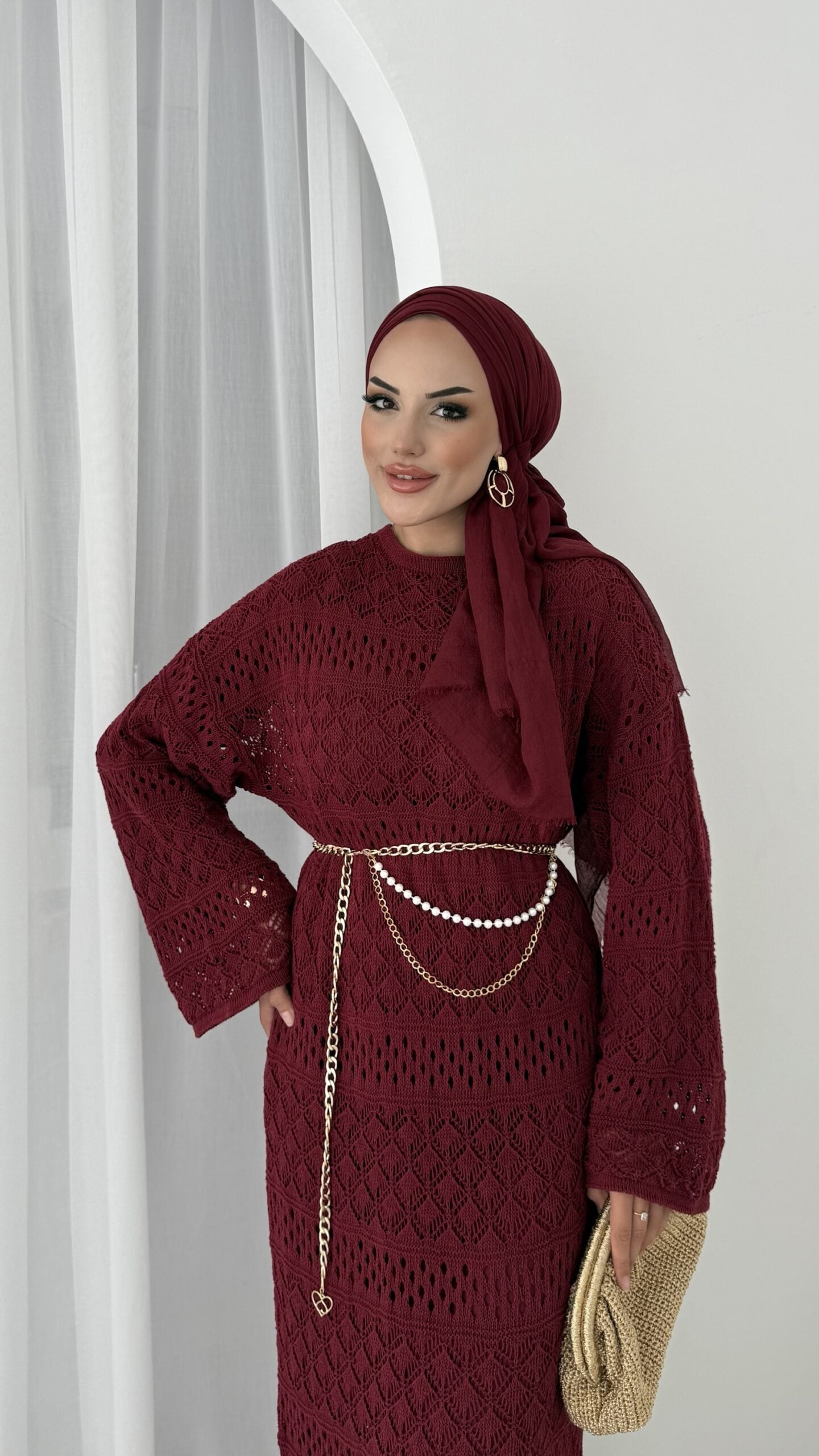 Marka Muadil Kemerli Ajurlu Elbise |  