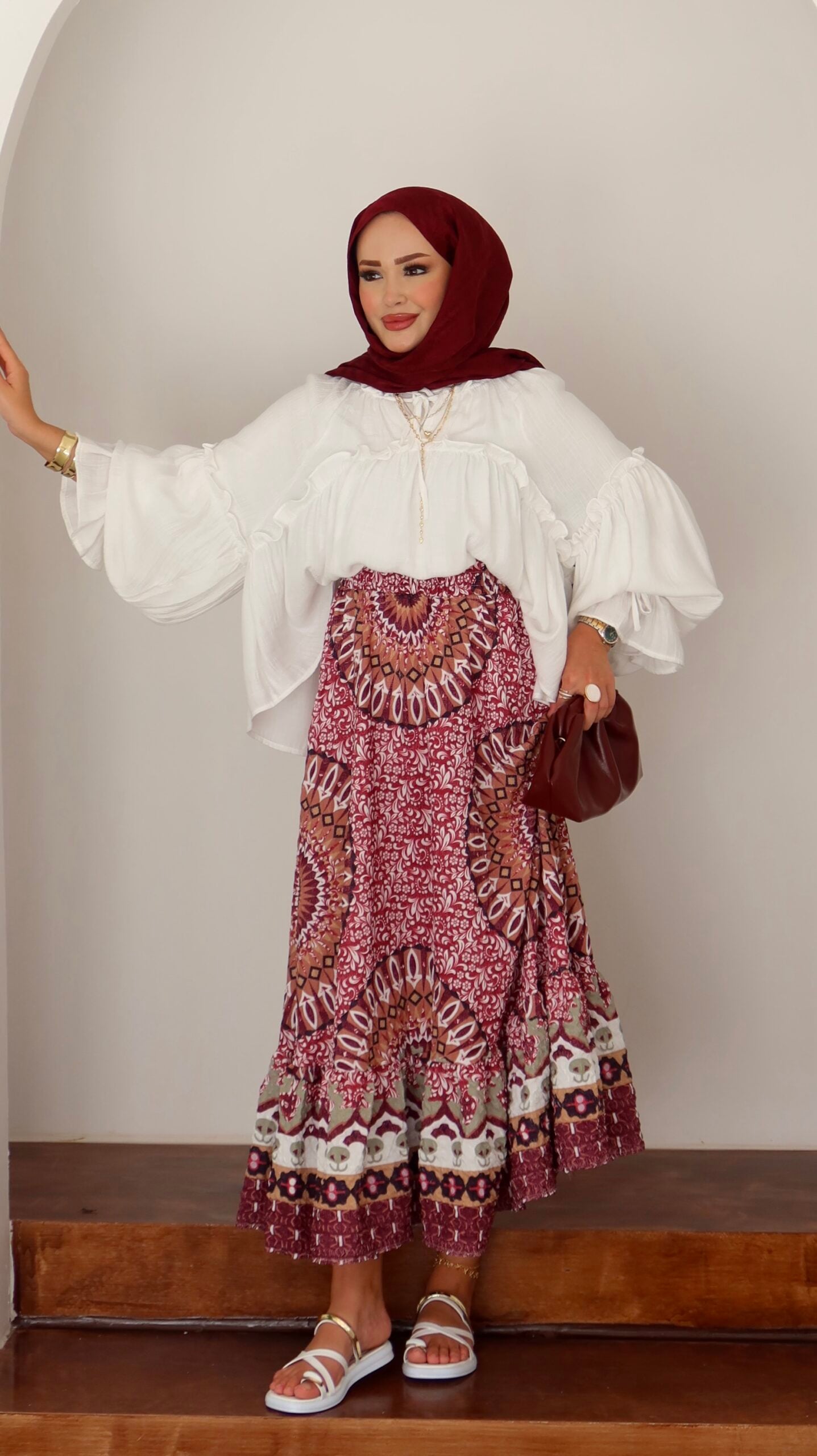 Etnik Desen Etekli Gofre İkili Takım |  