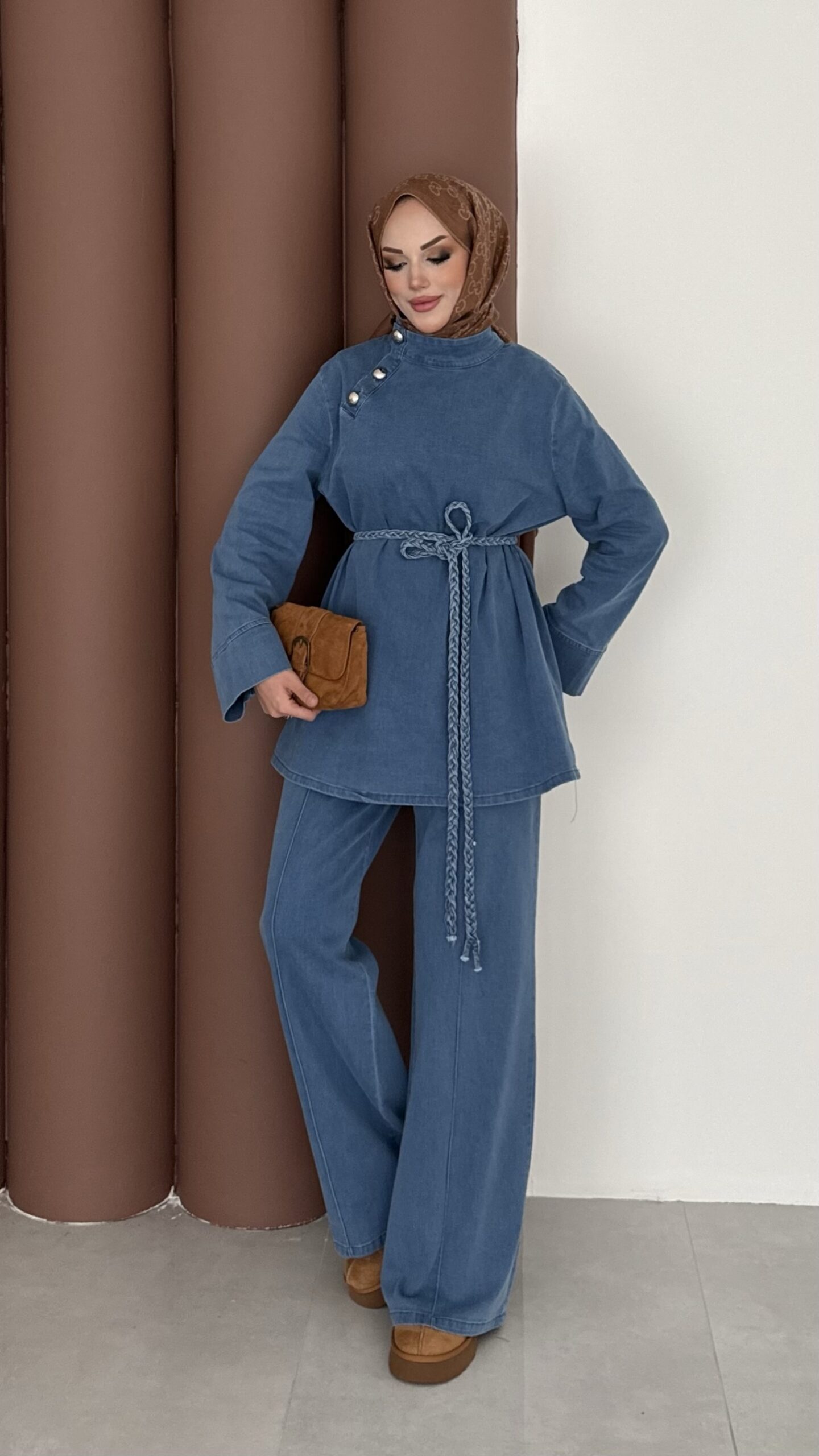 ZRA Muadil Örgü Kemerli Denim Takım |  