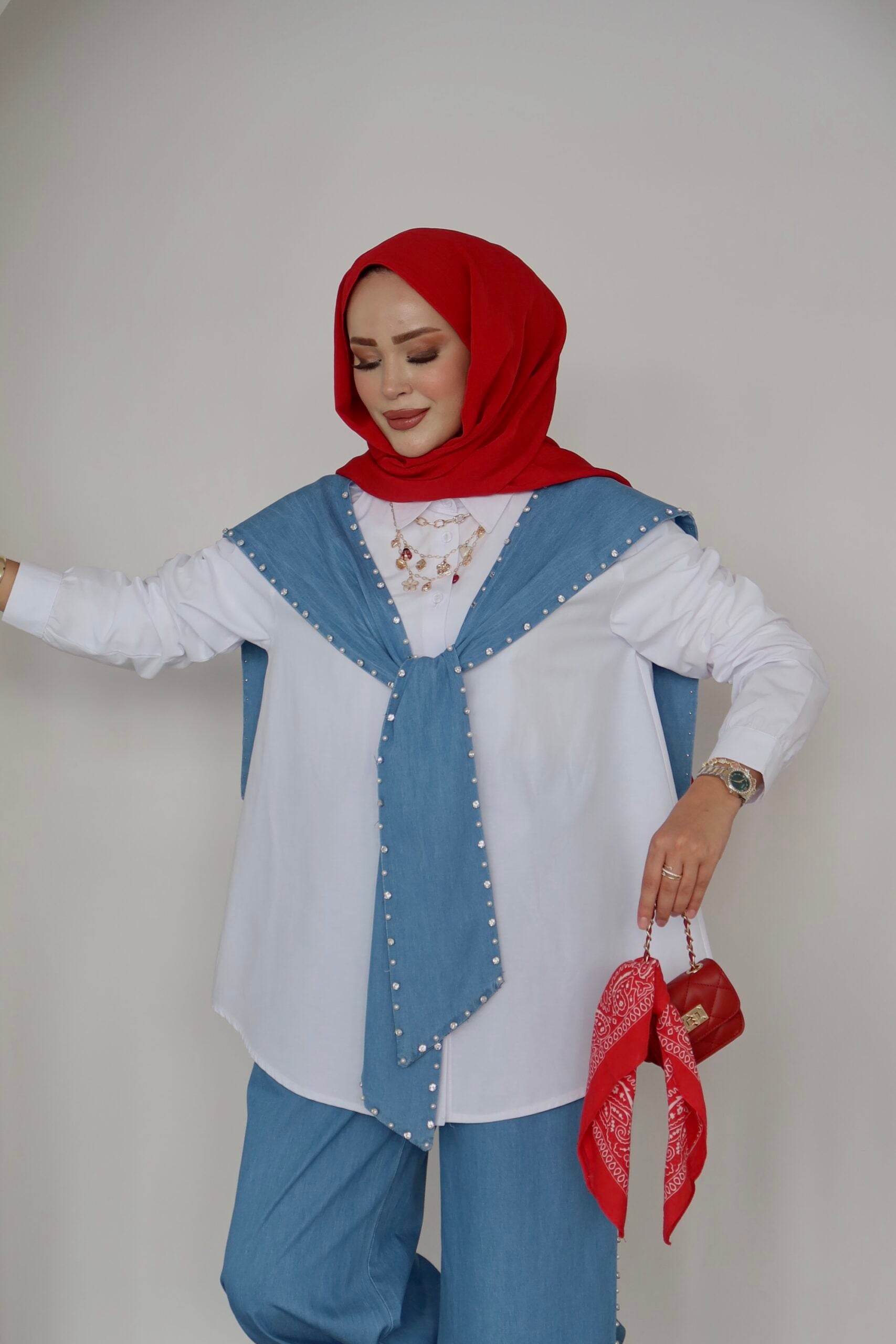 Marjin Çakım Taşlı Denim İkili Takım |  