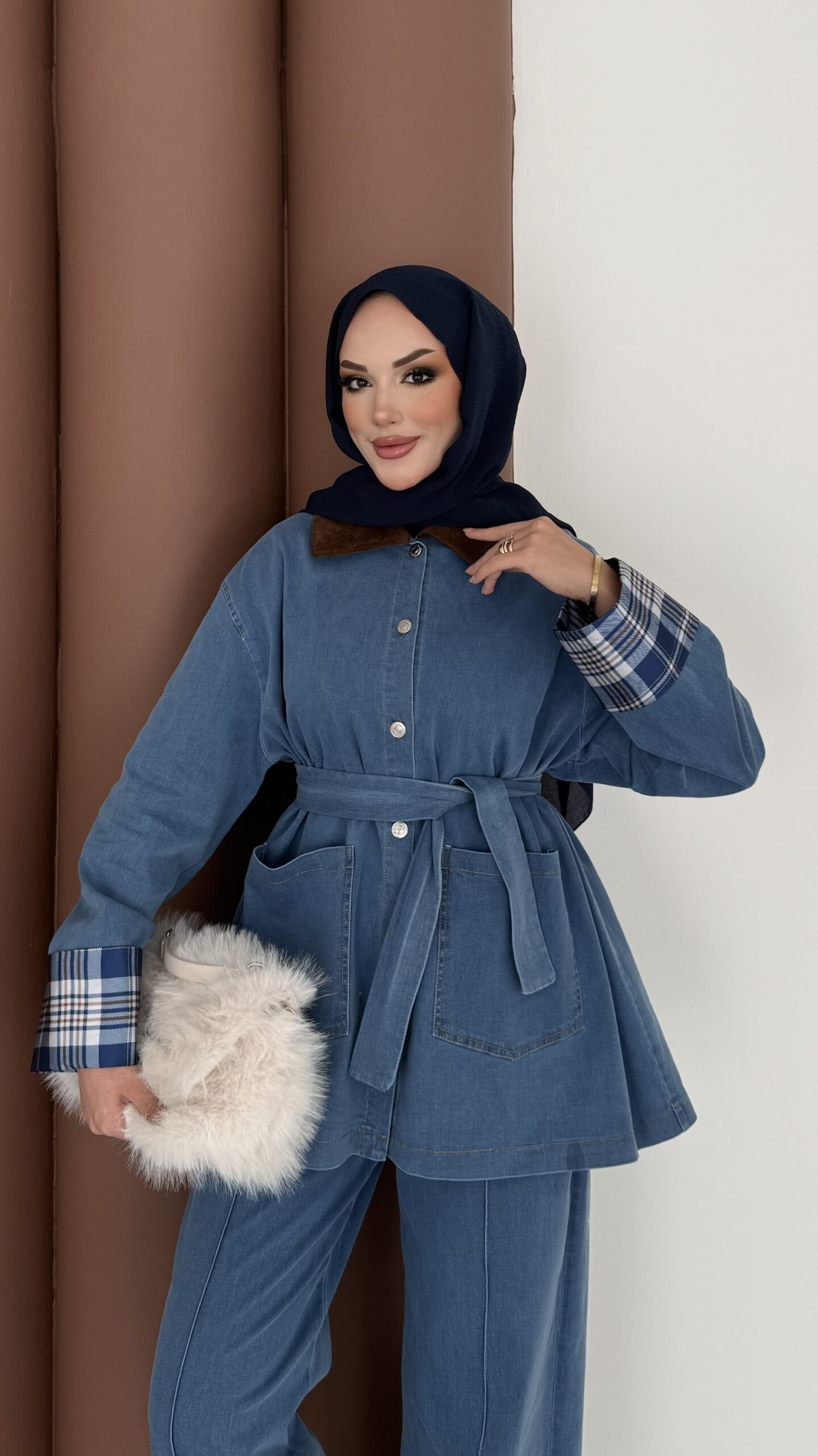 Ekose Desen Denim İkili Takım |  