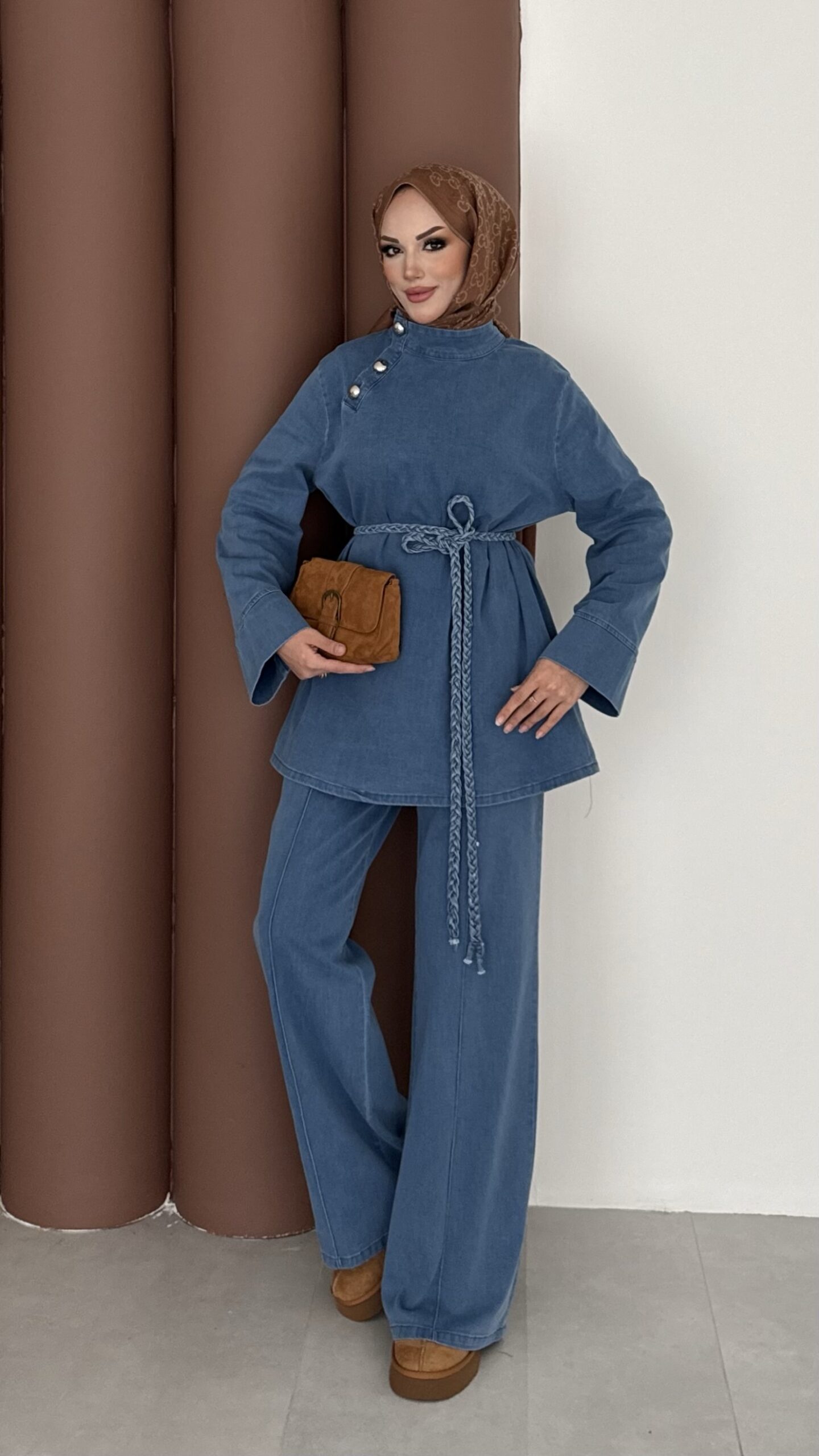 ZRA Muadil Örgü Kemerli Denim Takım |  
