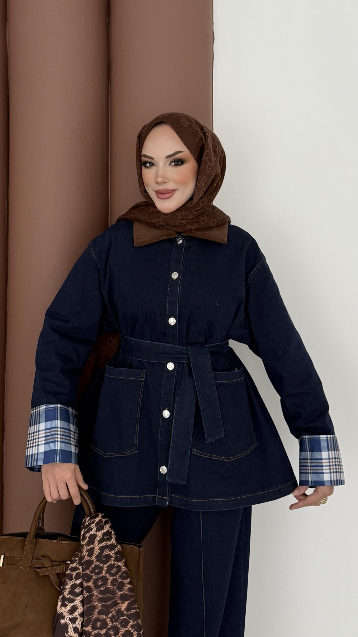 Ekose Desen Denim İkili Takım |  