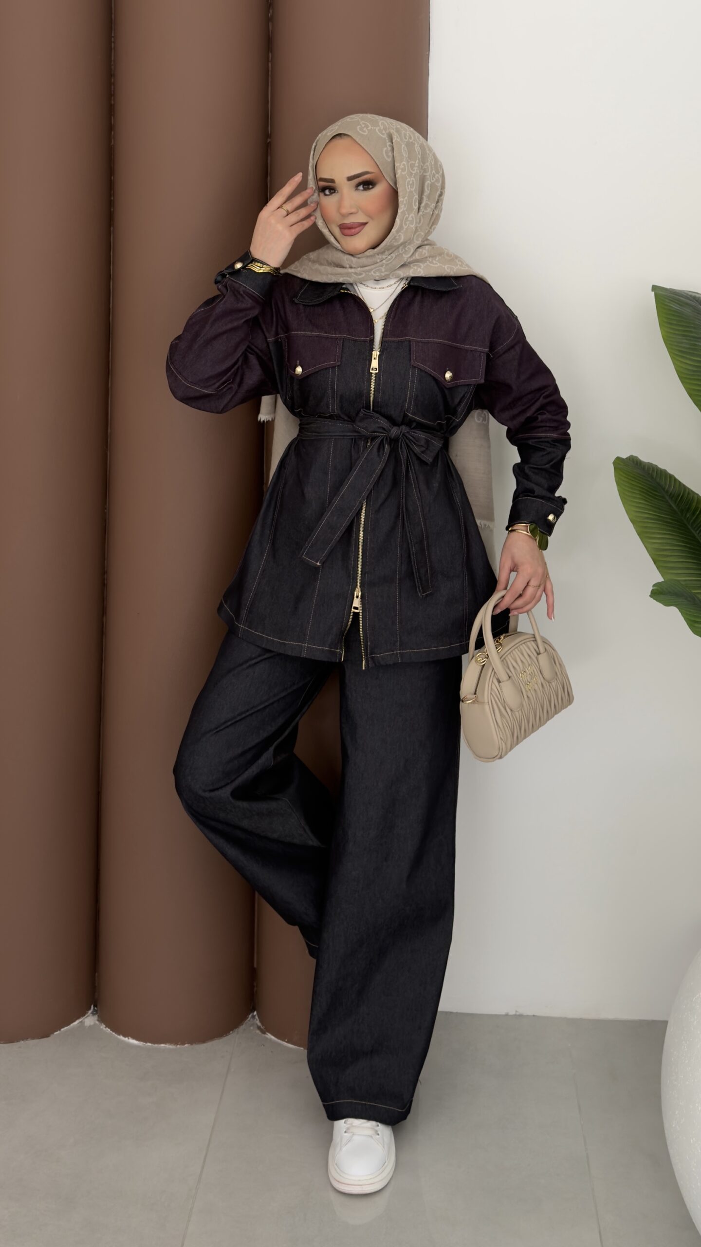 Dark Çift Fermuarlı Denim İkili Takım |  