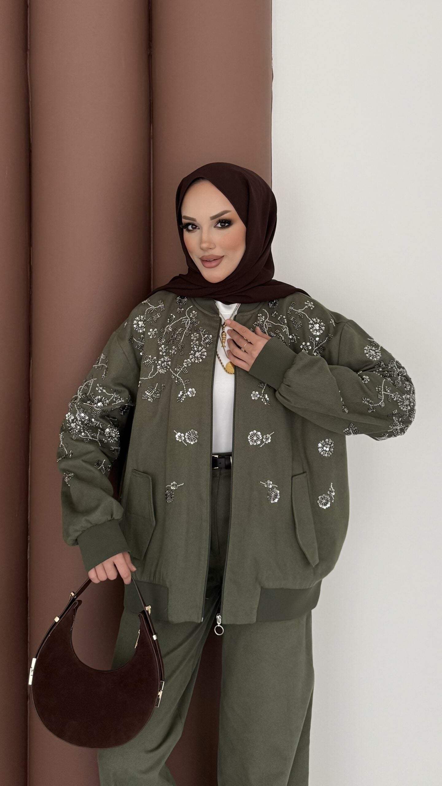 Marka Muadili Gabardin Bomber Ceket İkili Takım |  