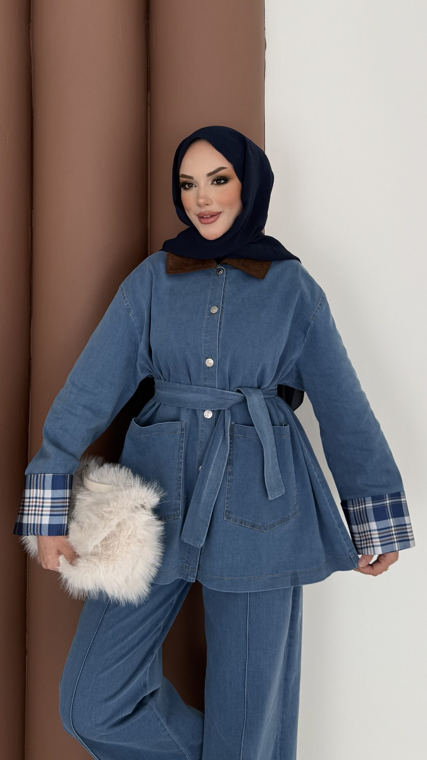 Ekose Desen Denim İkili Takım |  