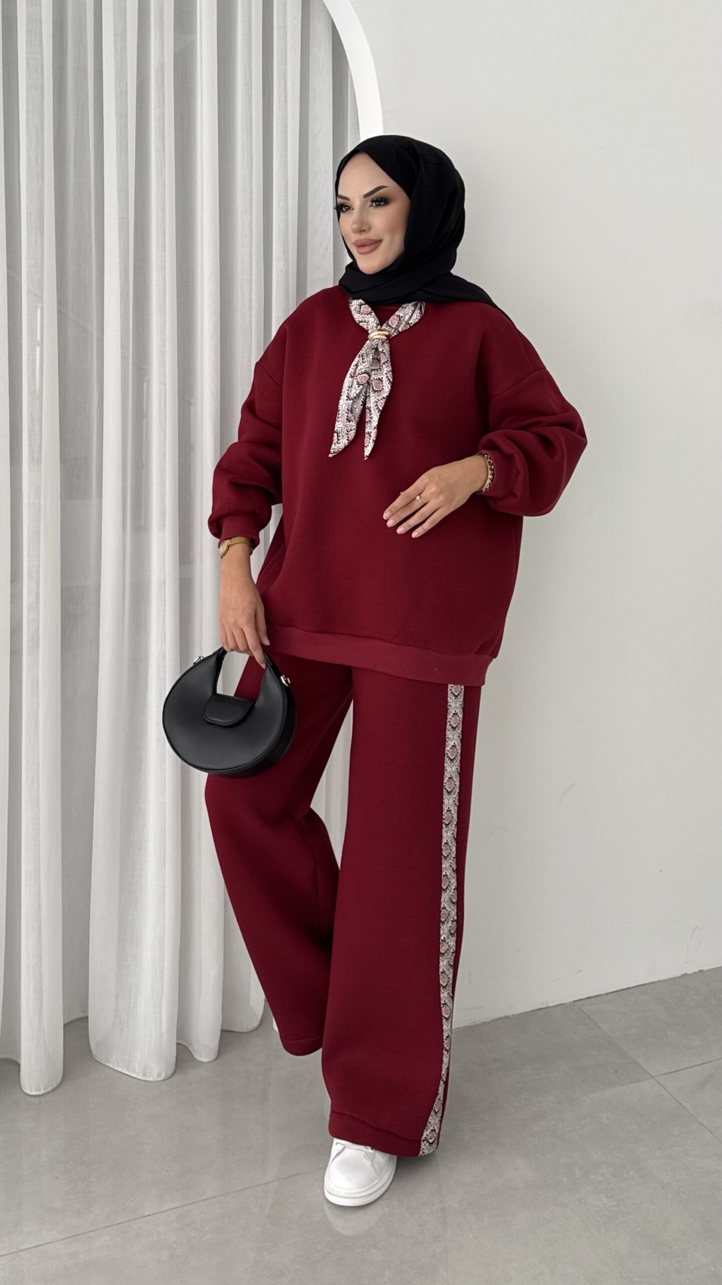 Fular Detaylı Şardonlu Sweat İkili Takım |  