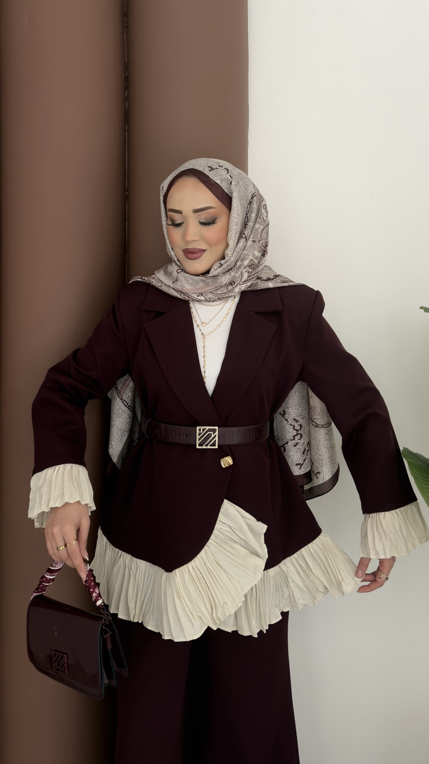 Violet Piliseli Double Blazer İkili Takım |  