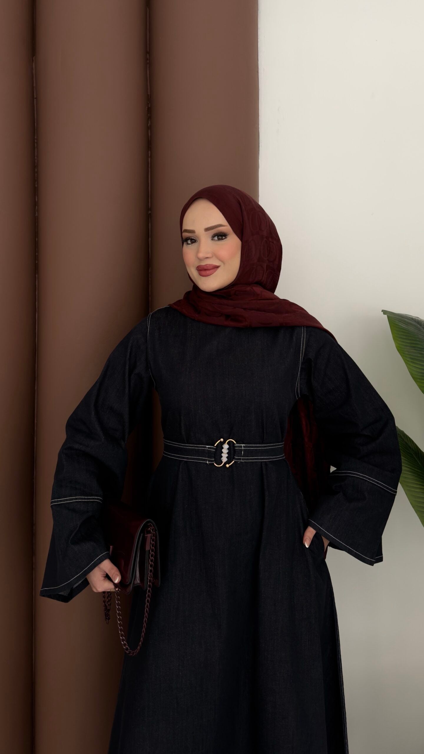 Rose Boncuk Kemerli Kot Elbise |  