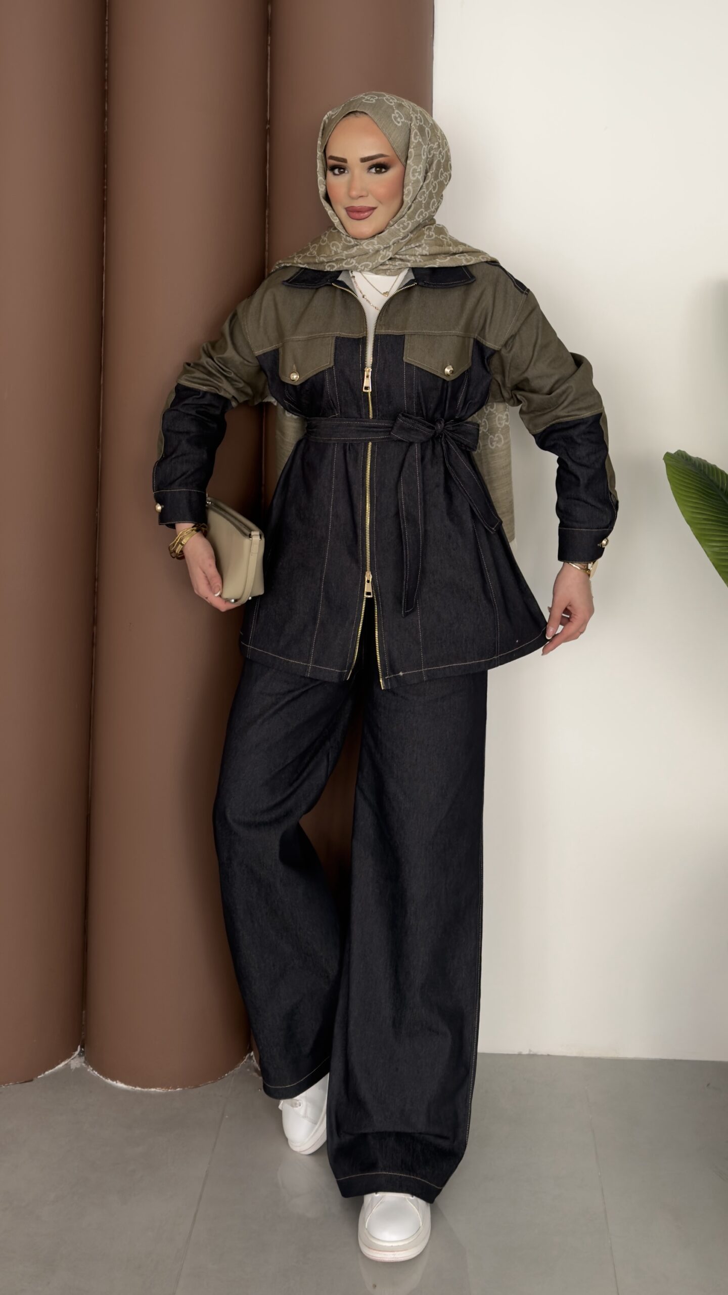 Dark Çift Fermuarlı Denim İkili Takım |  