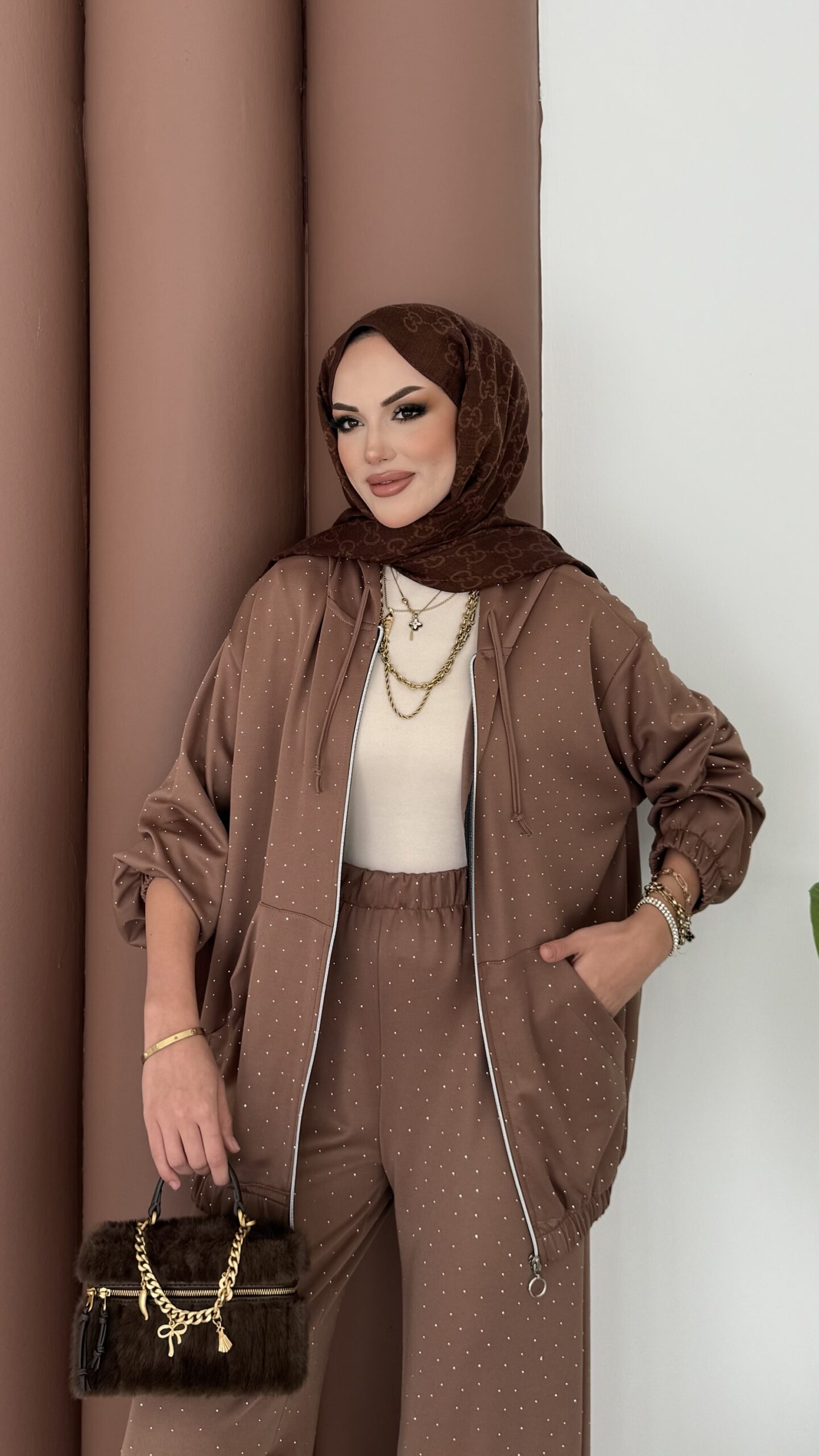 Fashion Taşlı Bomber İkili Takım |  