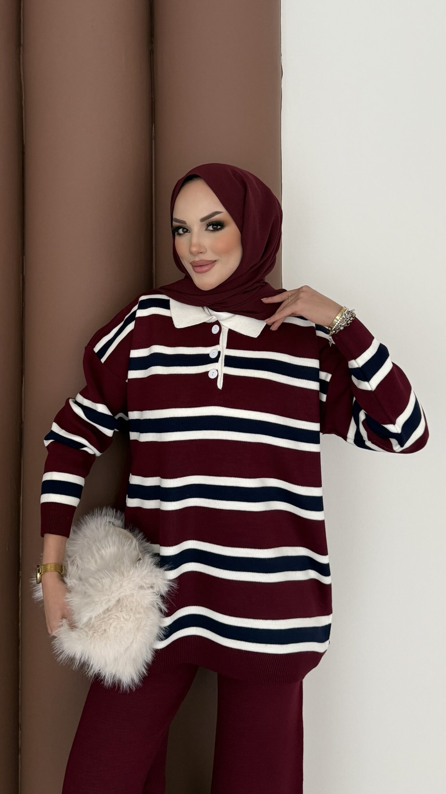 Pinterest Polo Yaka Çizgili Triko Takım |  
