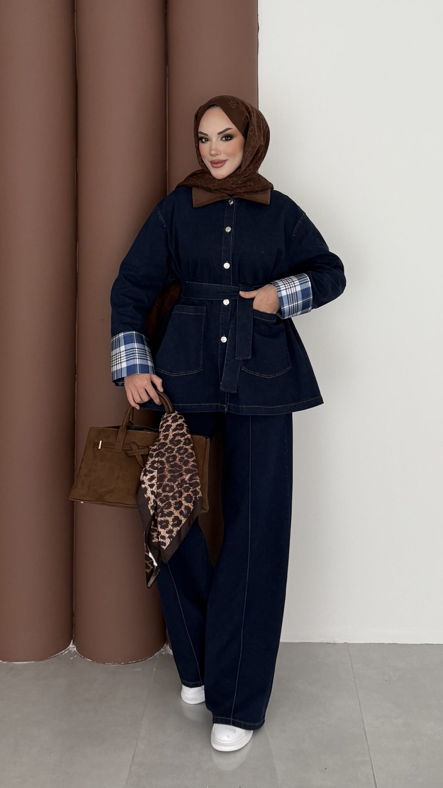 Ekose Desen Denim İkili Takım |  