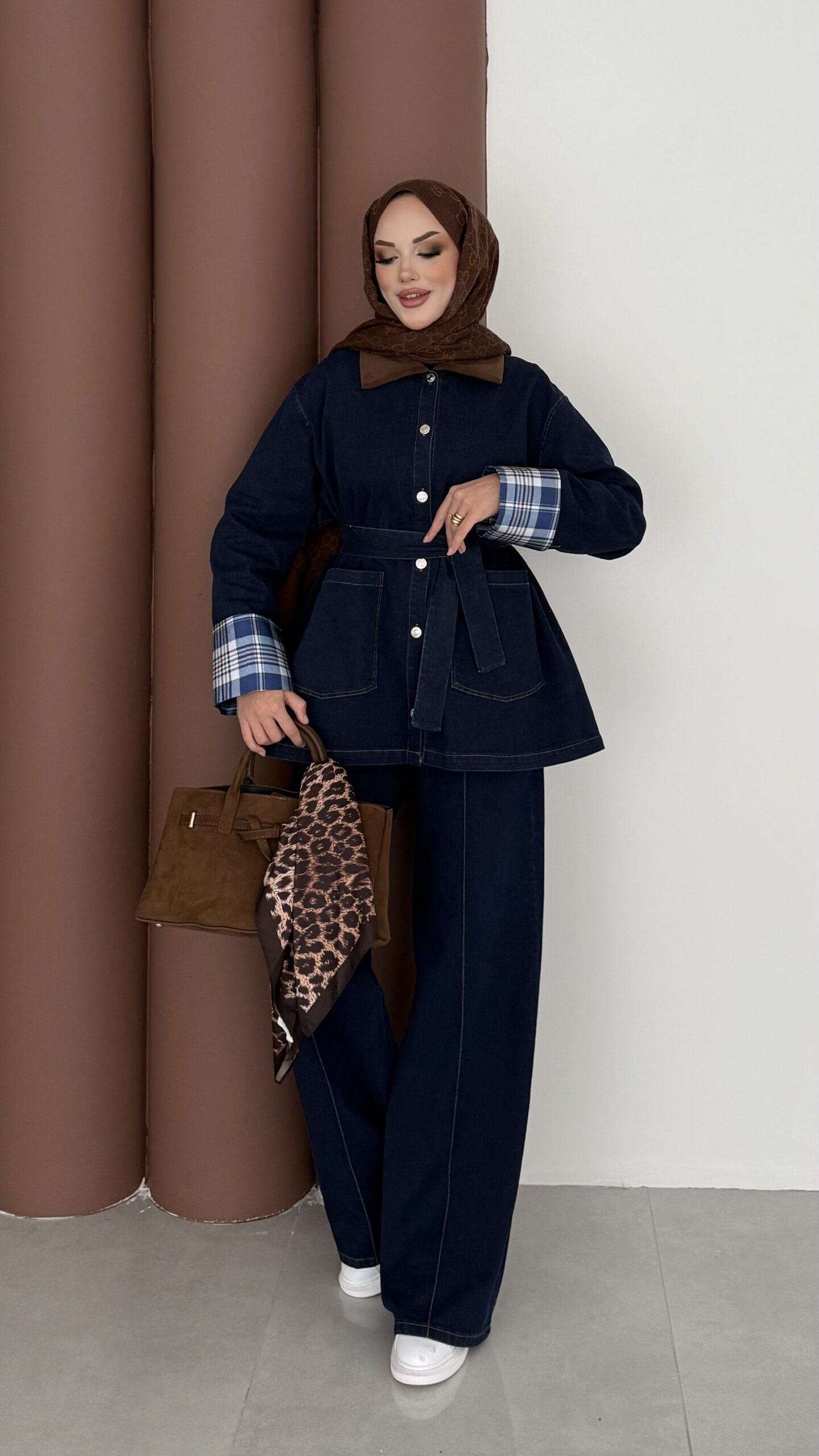 Ekose Desen Denim İkili Takım |  