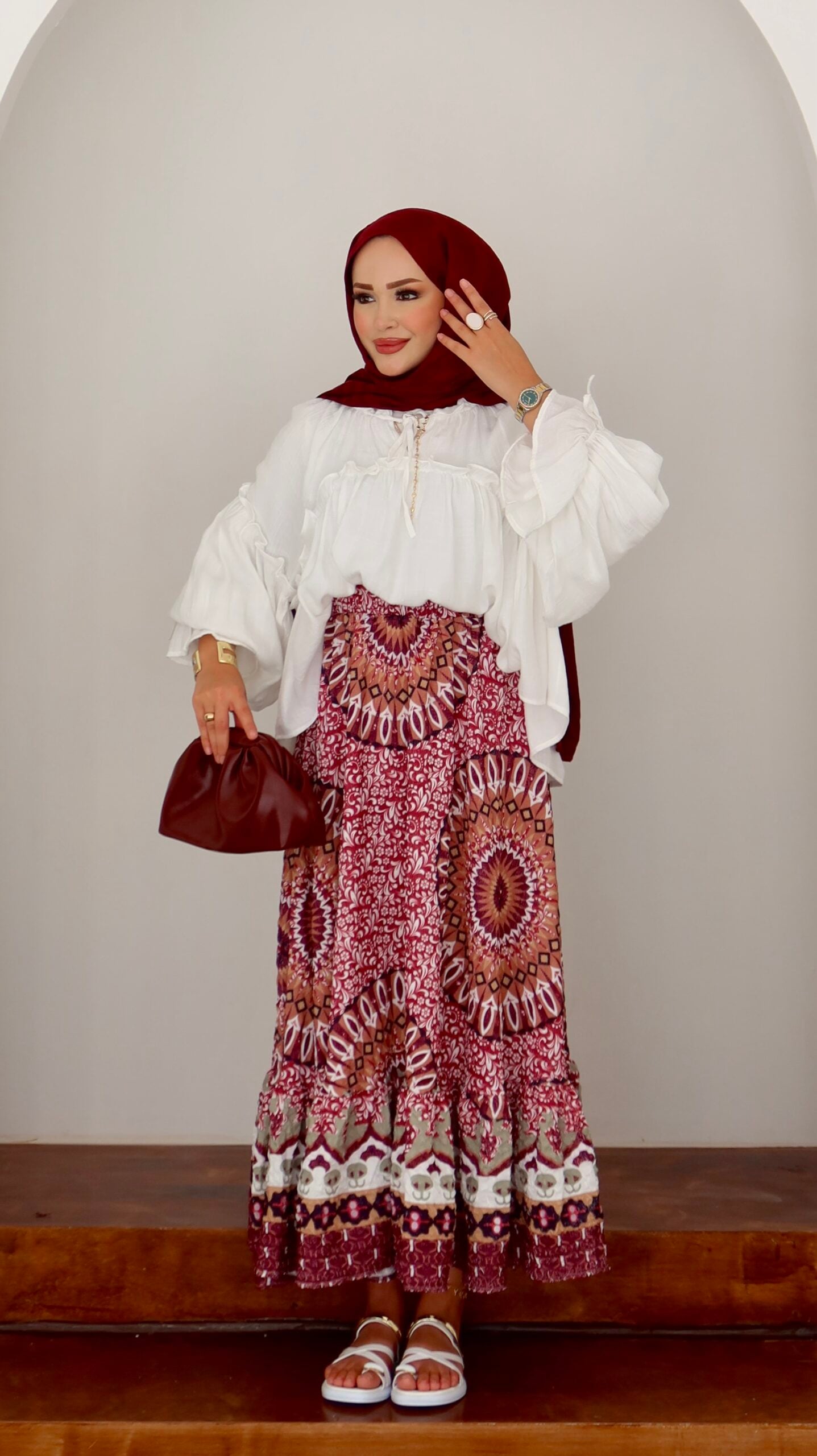 Etnik Desen Etekli Gofre İkili Takım |  