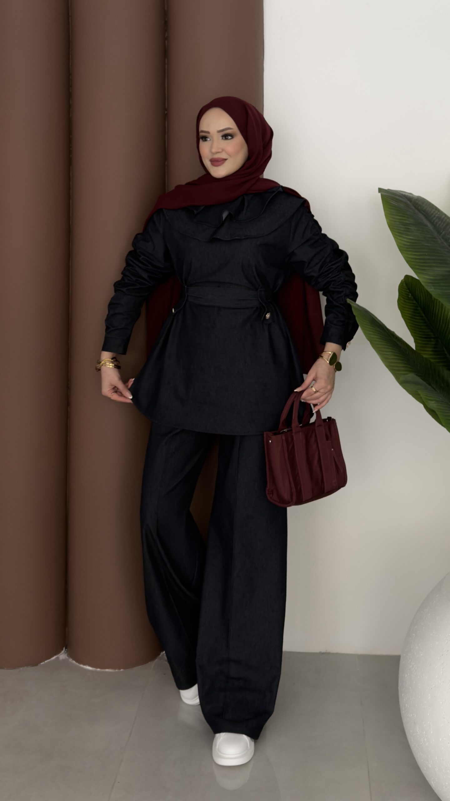 Cozy Denim Kemerli İkili Takım |  