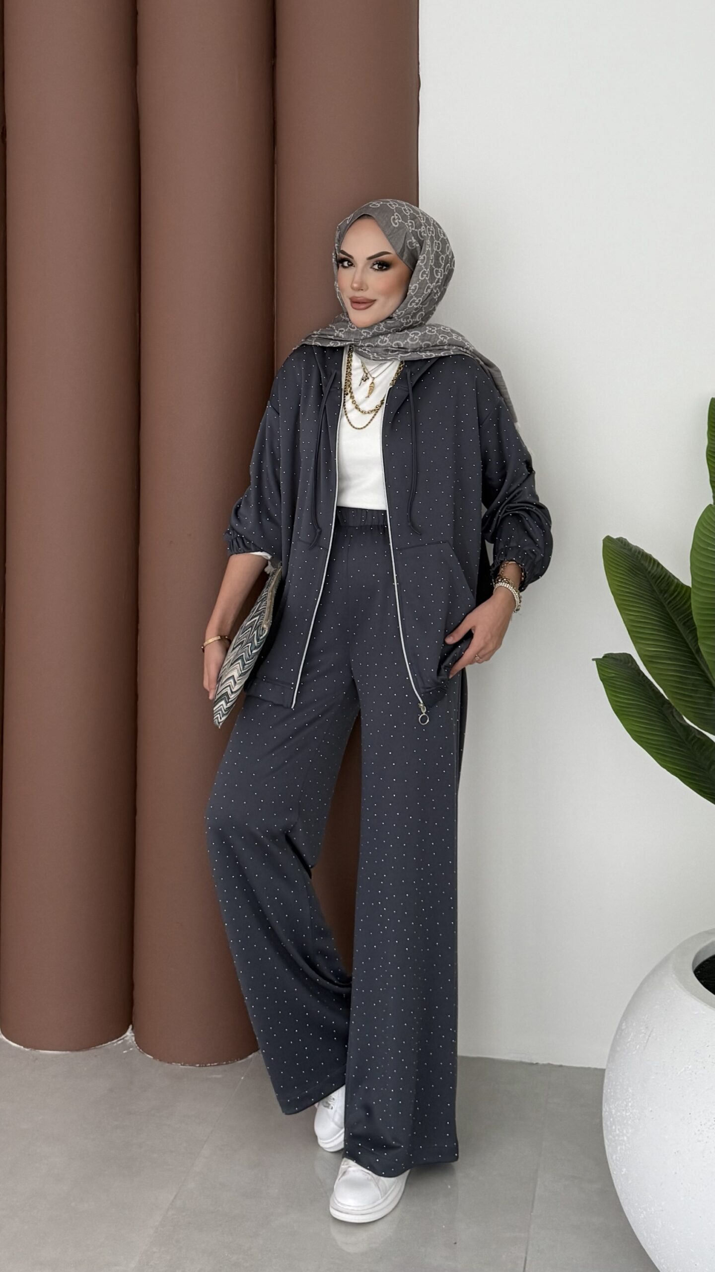 Fashion Taşlı Bomber İkili Takım |  