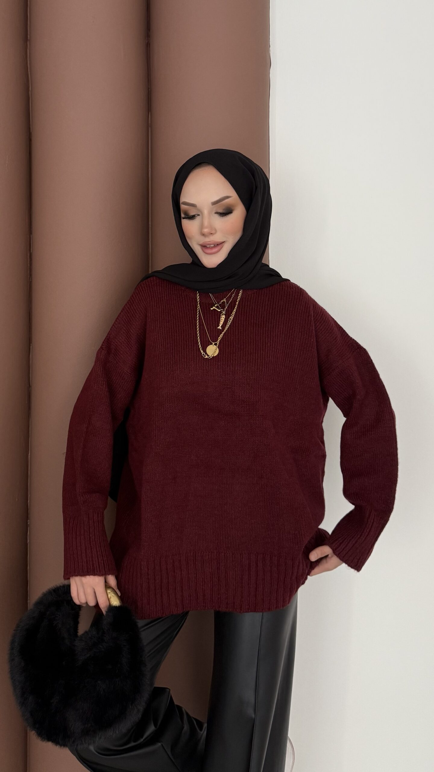Bisiklet Yaka Oversize Kadın Kazak |  