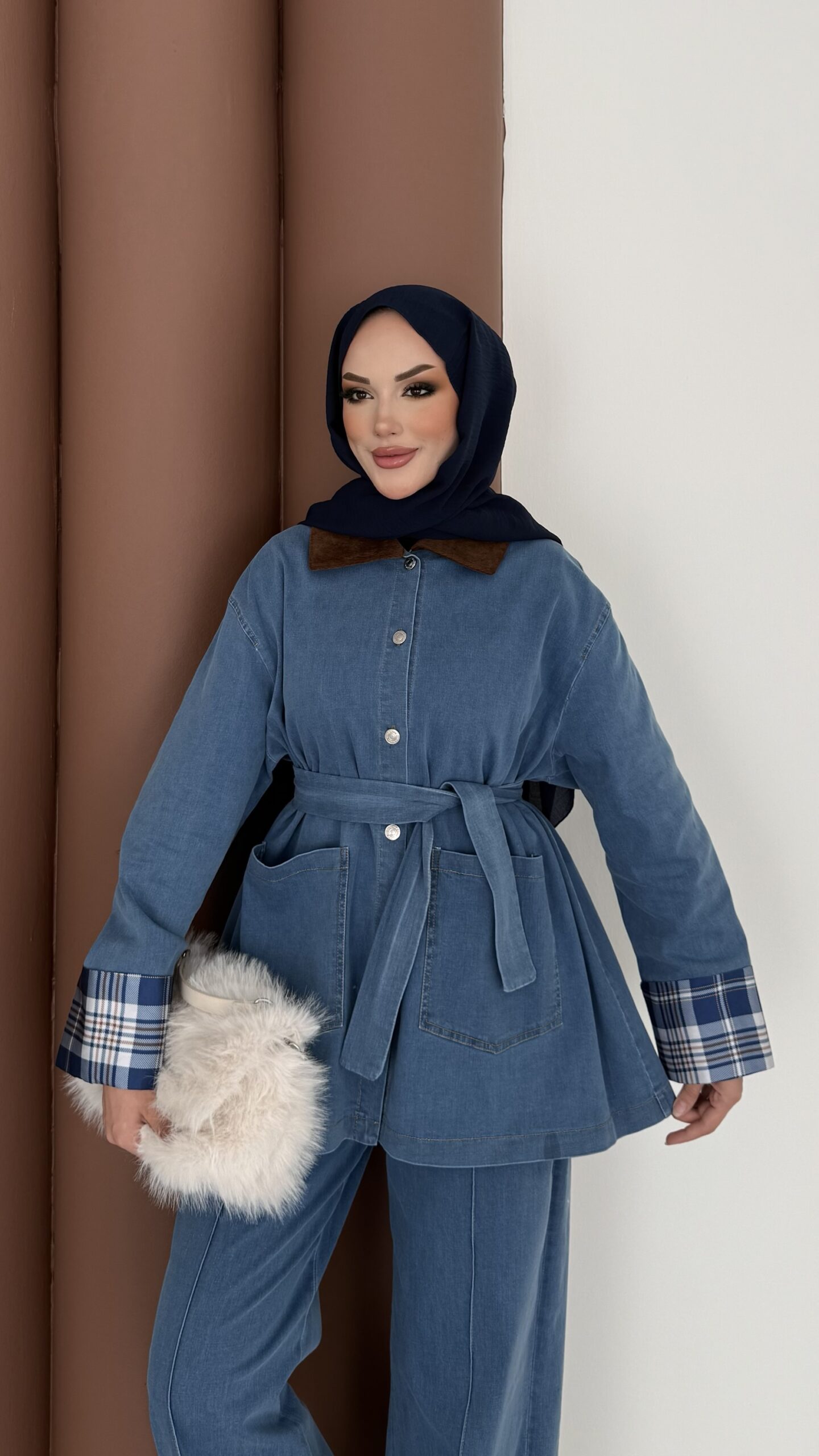 Ekose Desen Denim İkili Takım |  