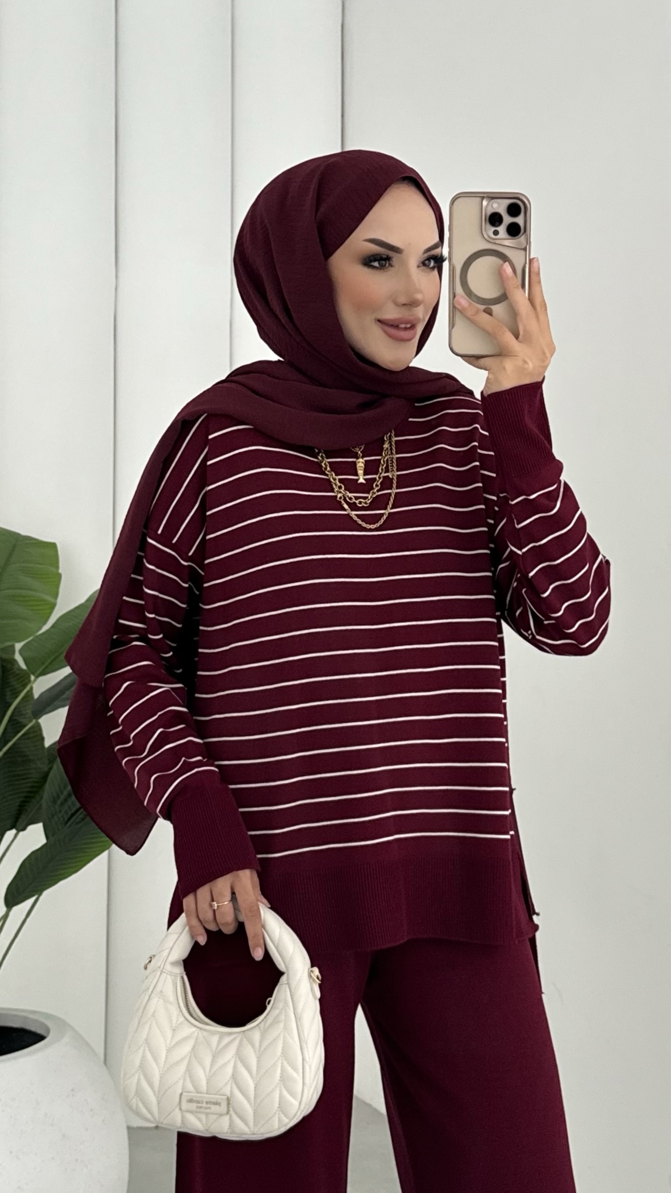 Premium Merserize Çizgili Triko İki Takım |  