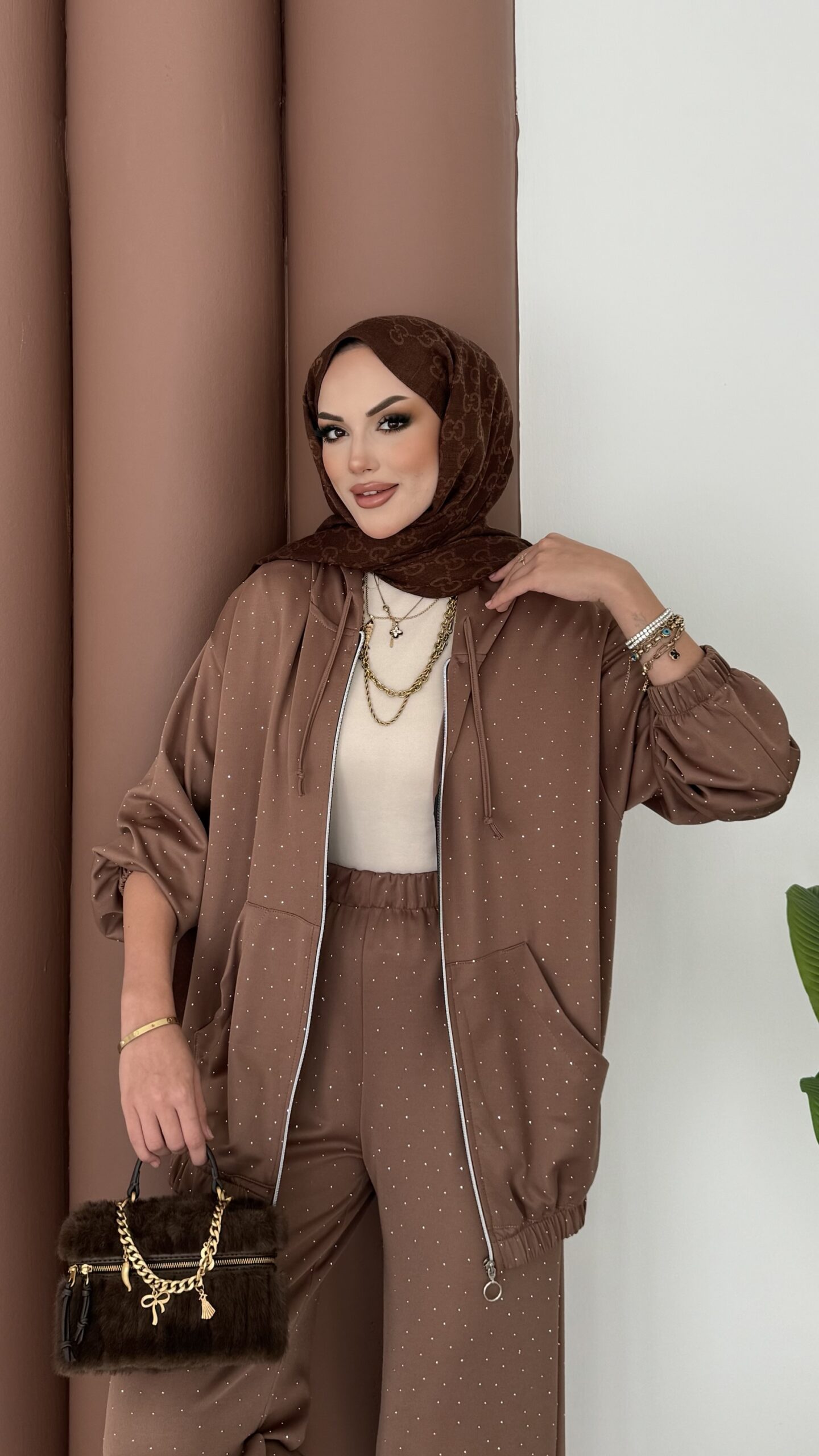 Fashion Taşlı Bomber İkili Takım |  