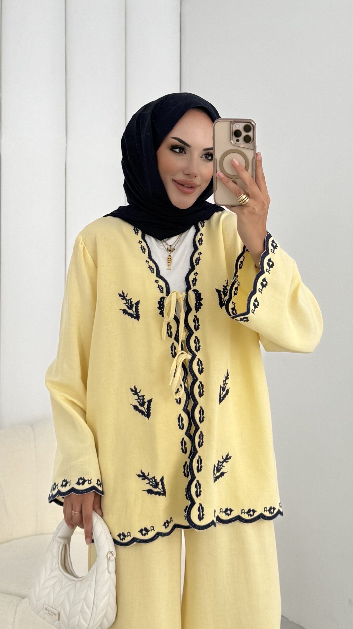 Macarina Nakışlı Keten İkili Takım |  