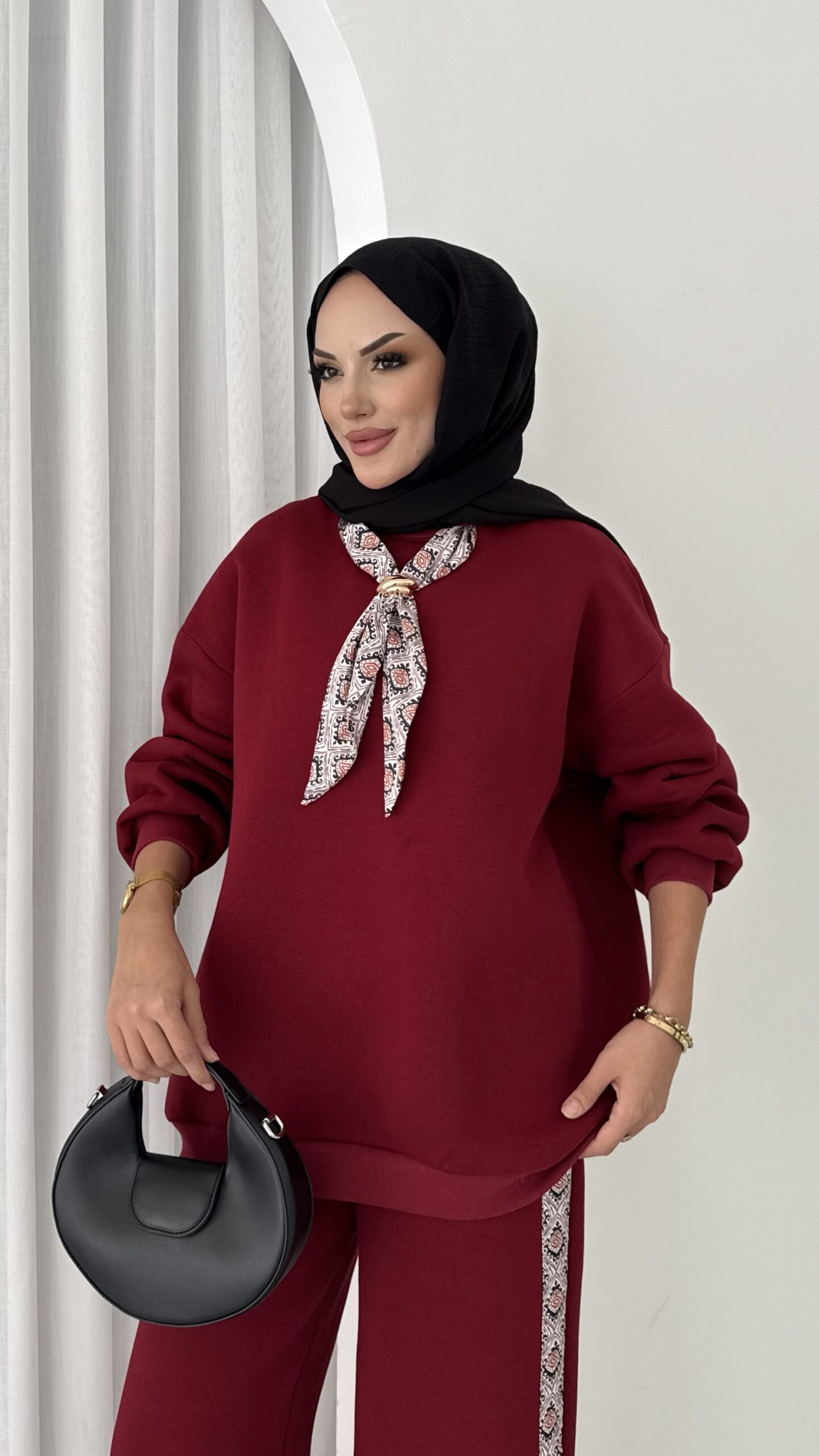 Fular Detaylı Şardonlu Sweat İkili Takım |  