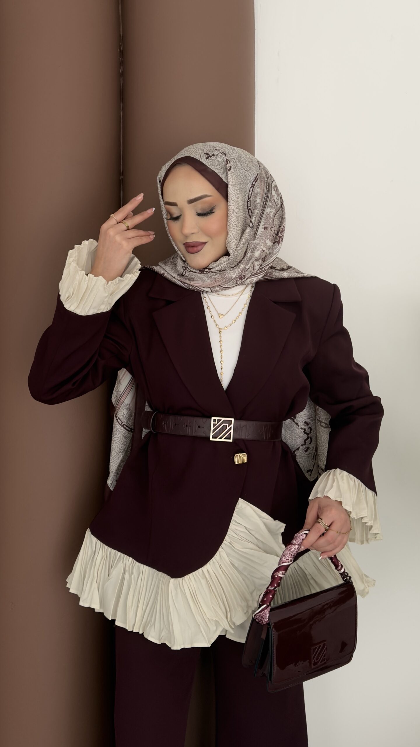 Violet Piliseli Double Blazer İkili Takım |  