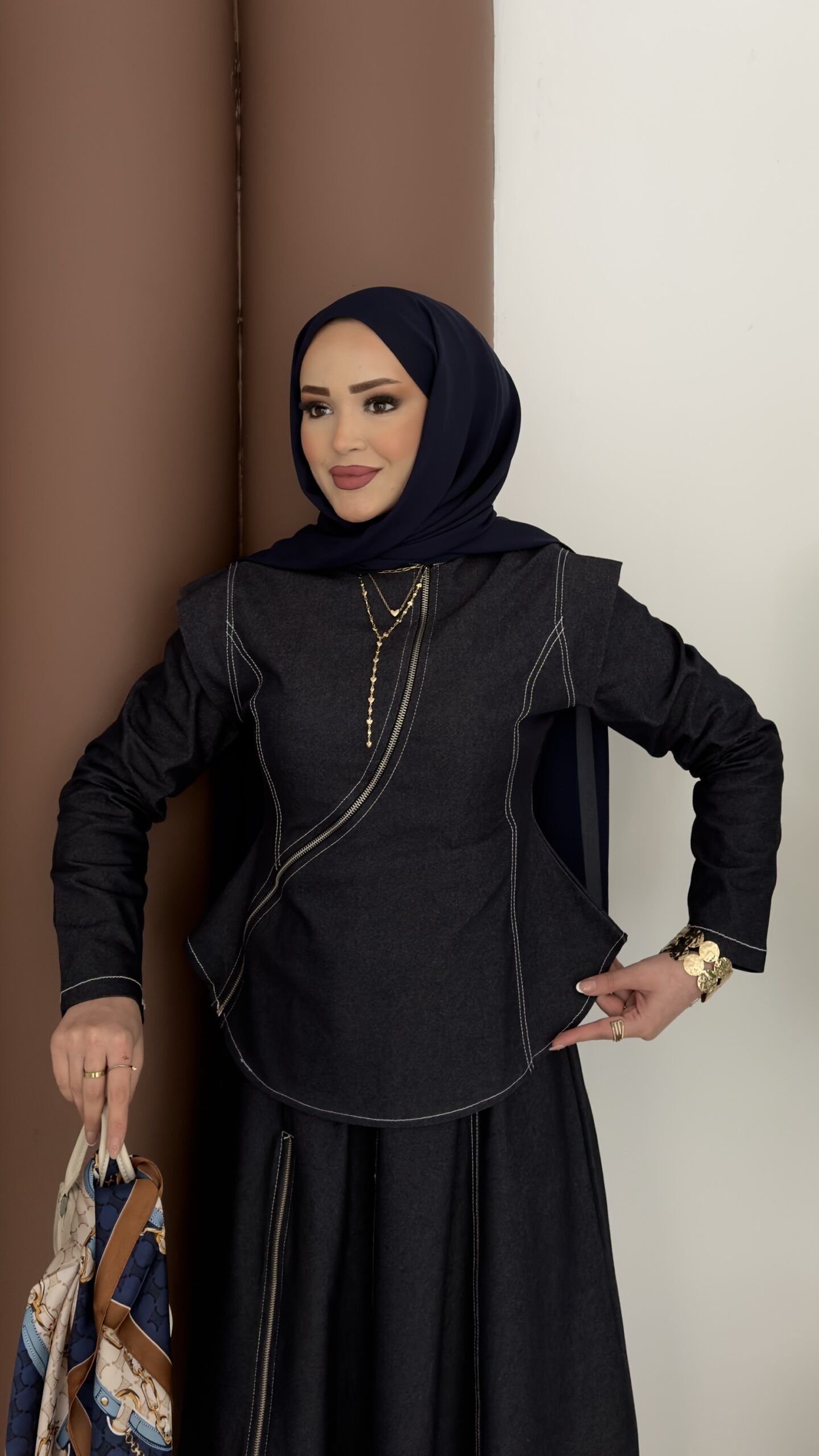 Ghalia Fermuarlı Kot Etekli Takım |  
