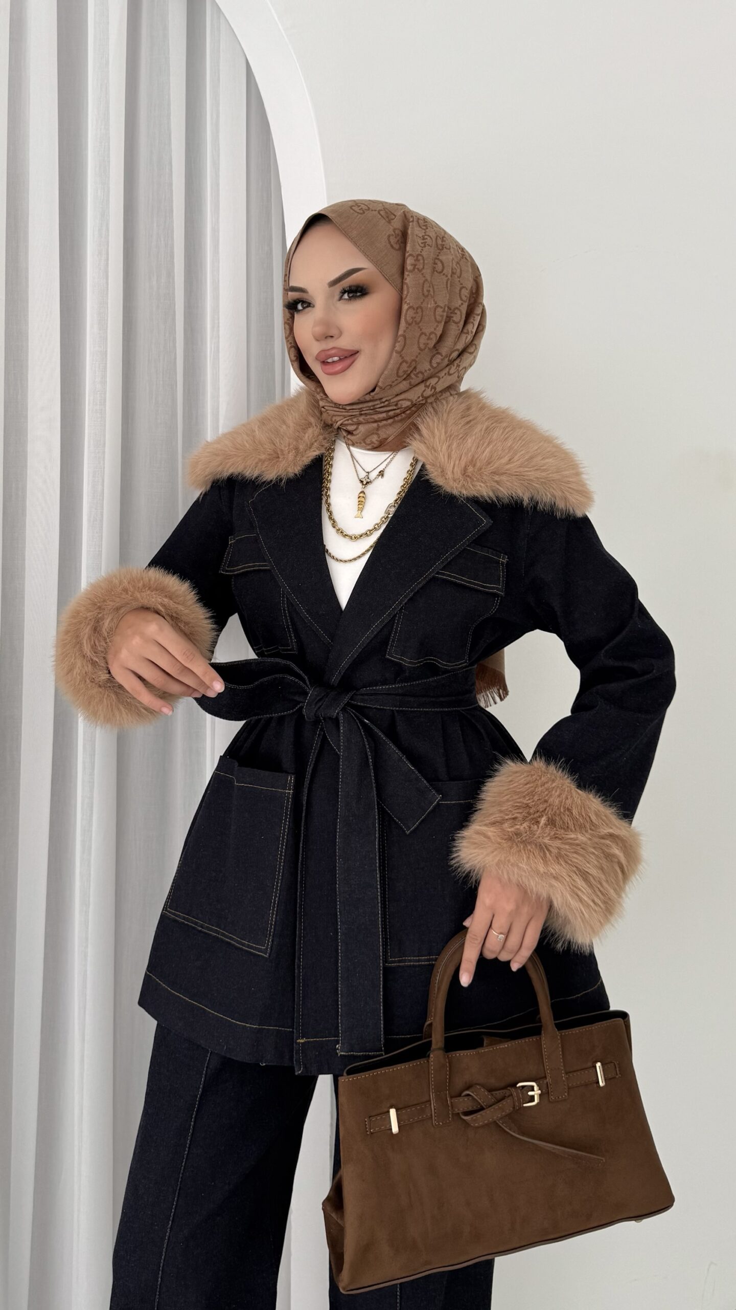Luxury Kürklü Denim İkili Takım |  