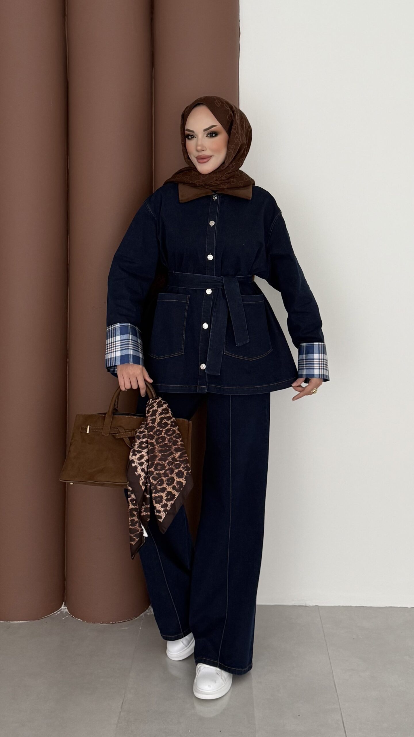 Ekose Desen Denim İkili Takım |  