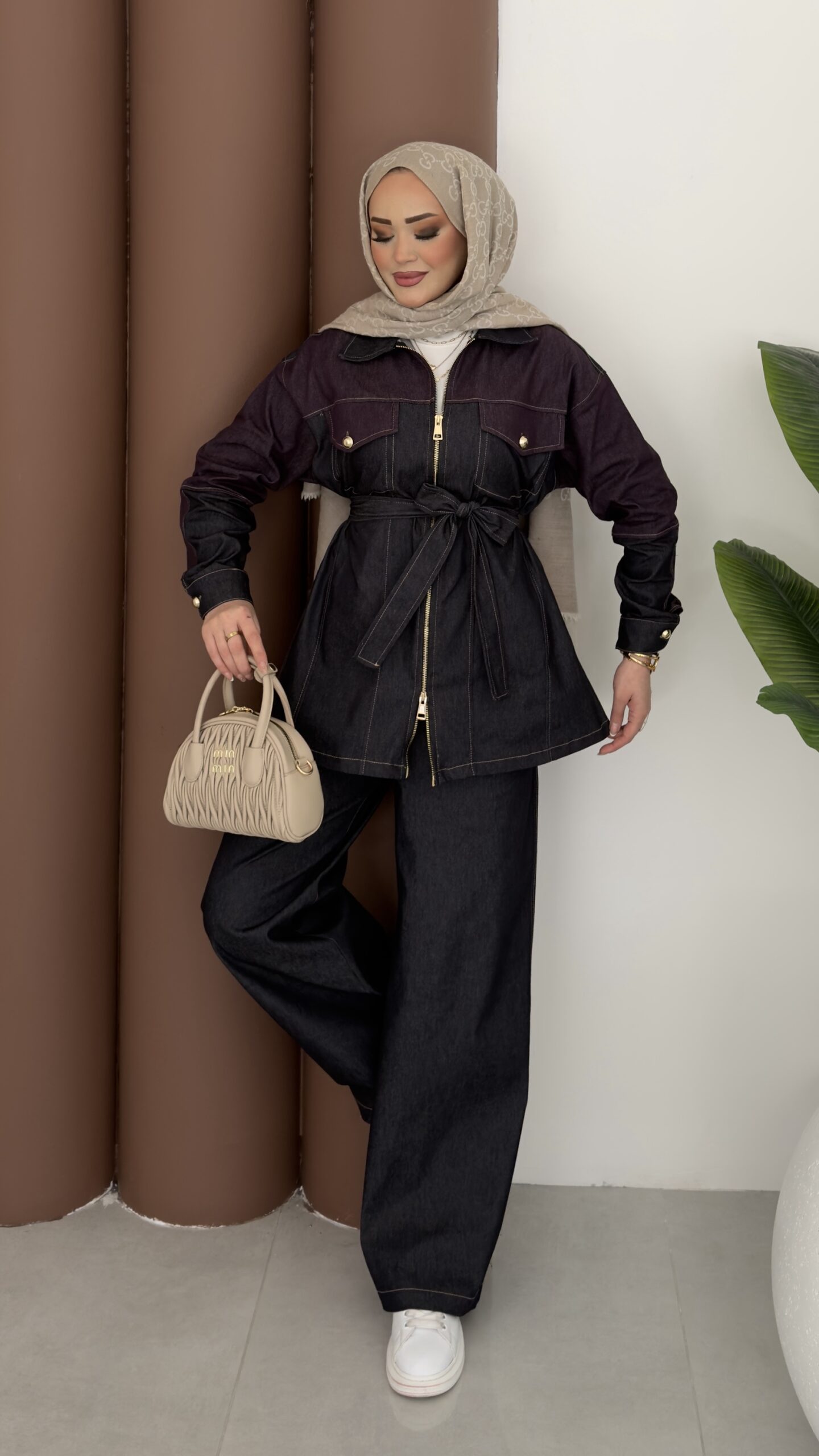 Dark Çift Fermuarlı Denim İkili Takım |  