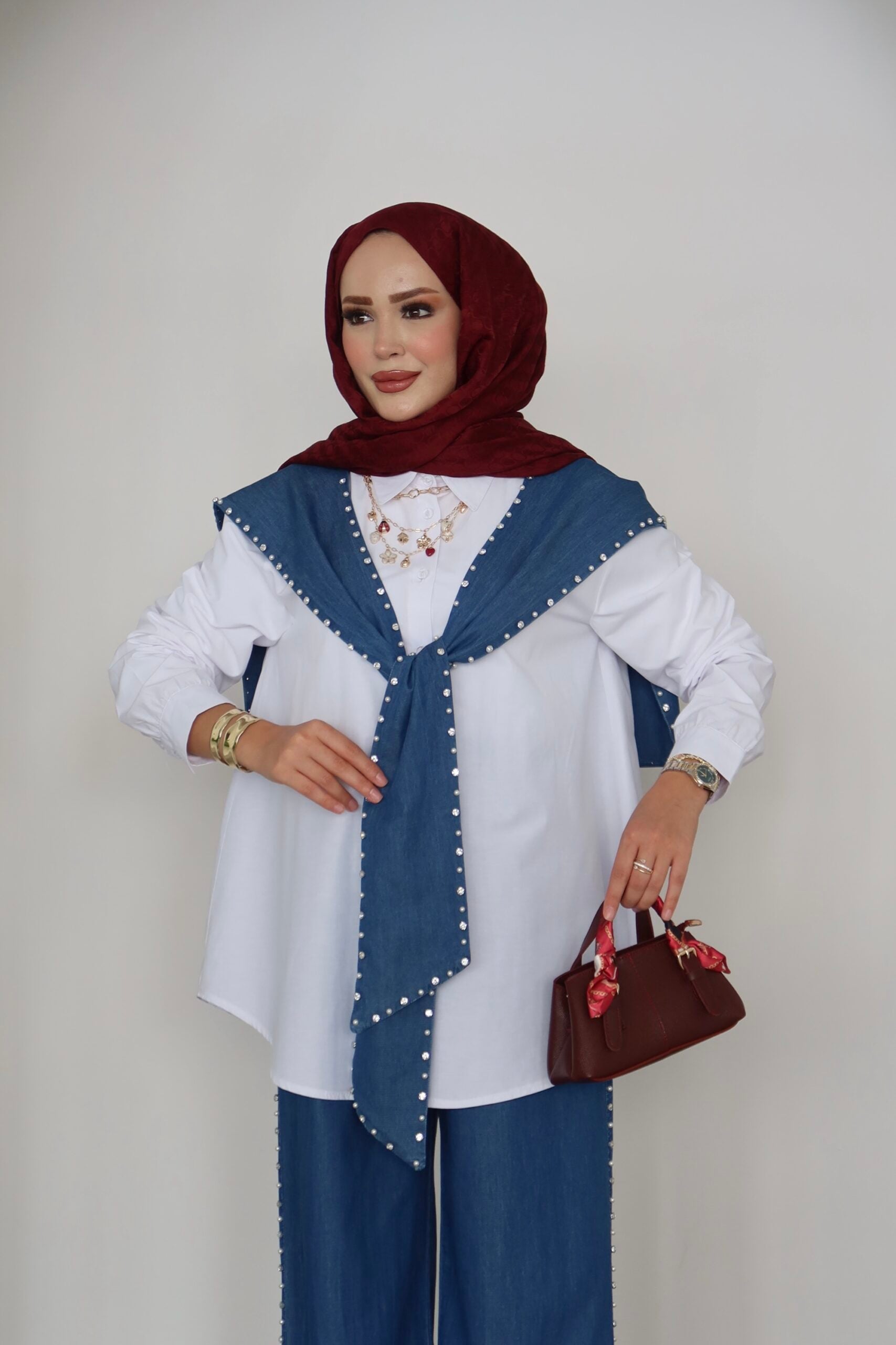Marjin Çakım Taşlı Denim İkili Takım |  