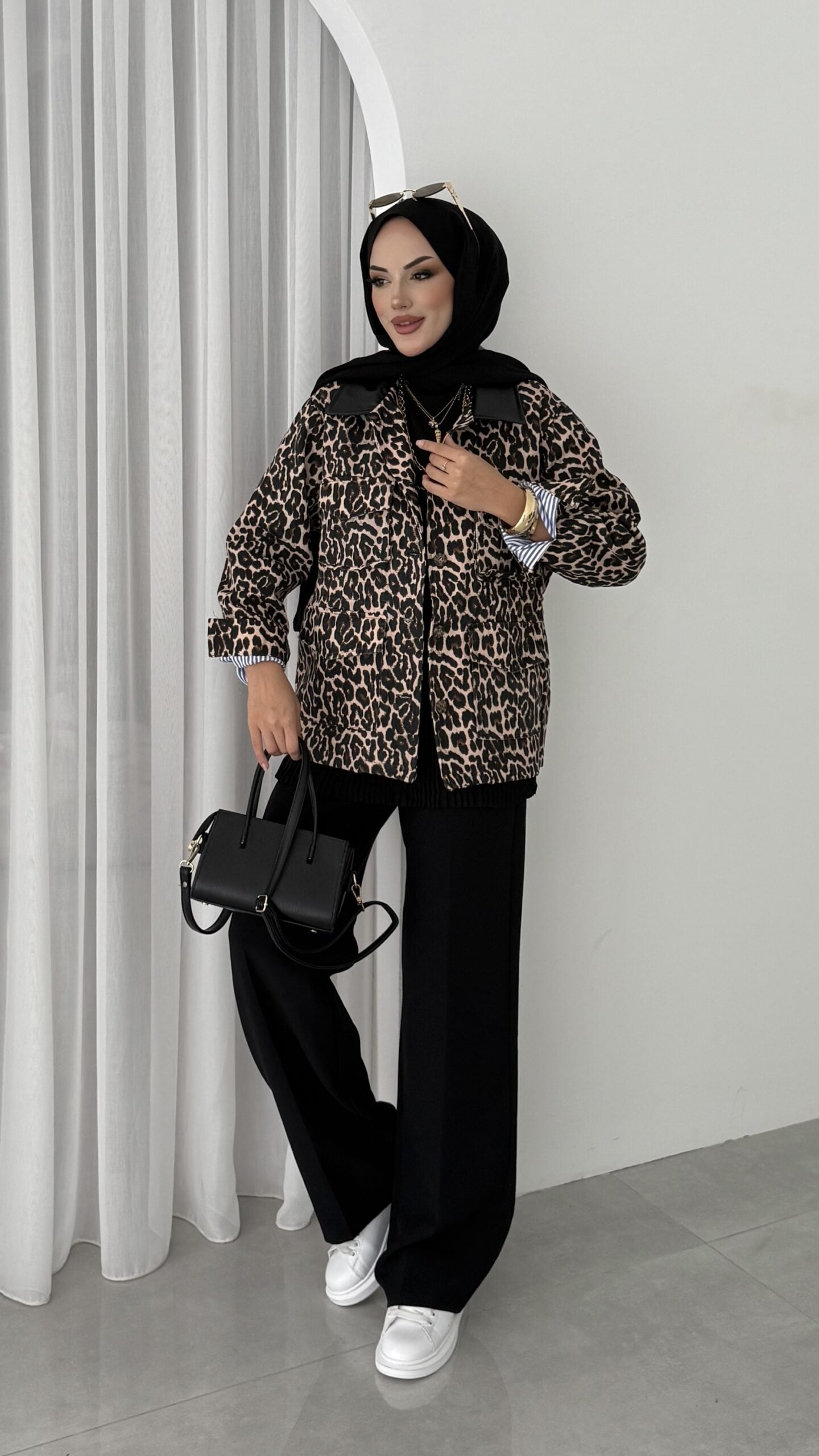 Muadil Leopar Desen Gabardin Mom Ceket |  