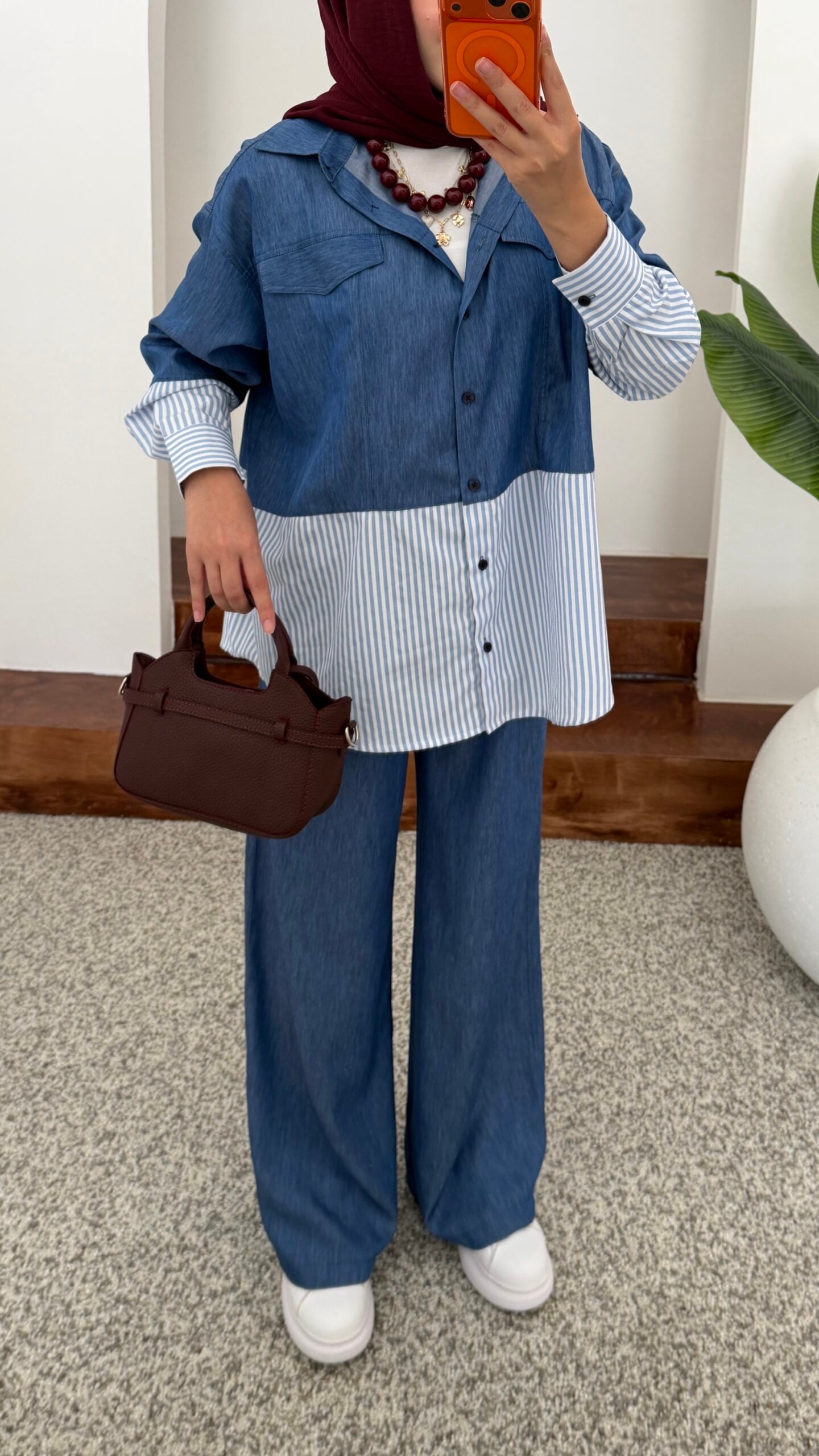 Core Çizgili Denim İkili Takım |  