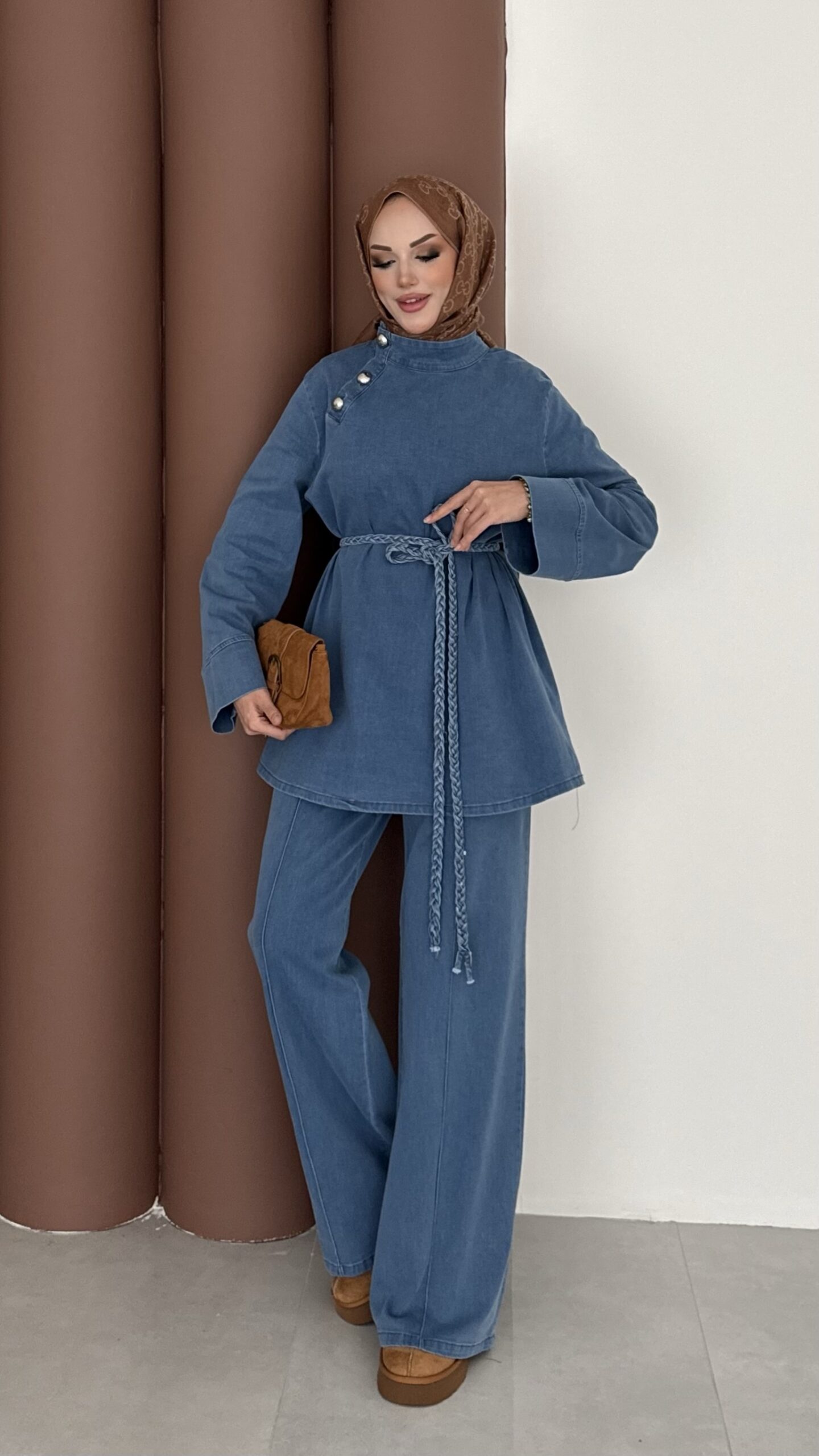 ZRA Muadil Örgü Kemerli Denim Takım |  
