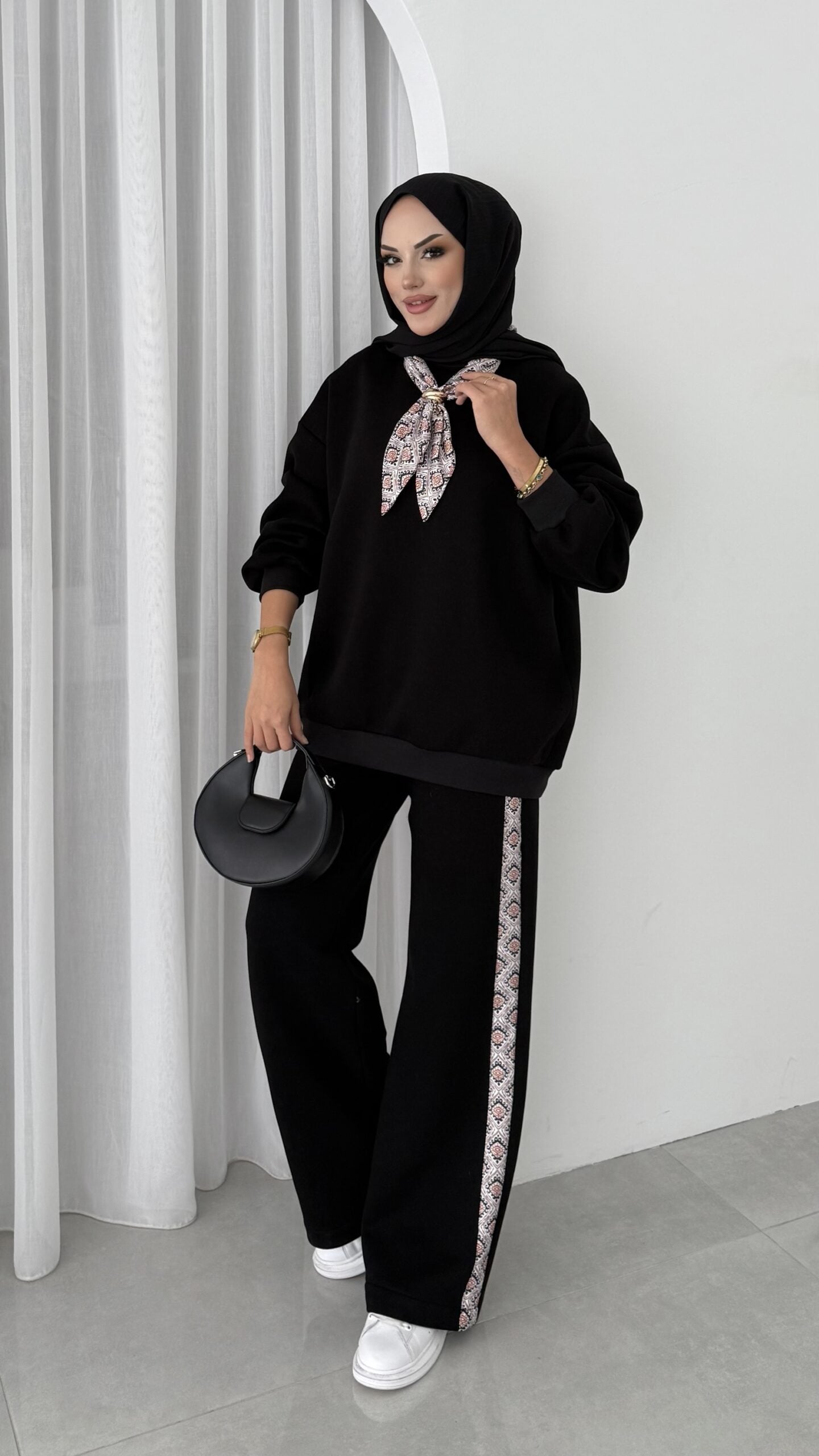 Fular Detaylı Şardonlu Sweat İkili Takım |  