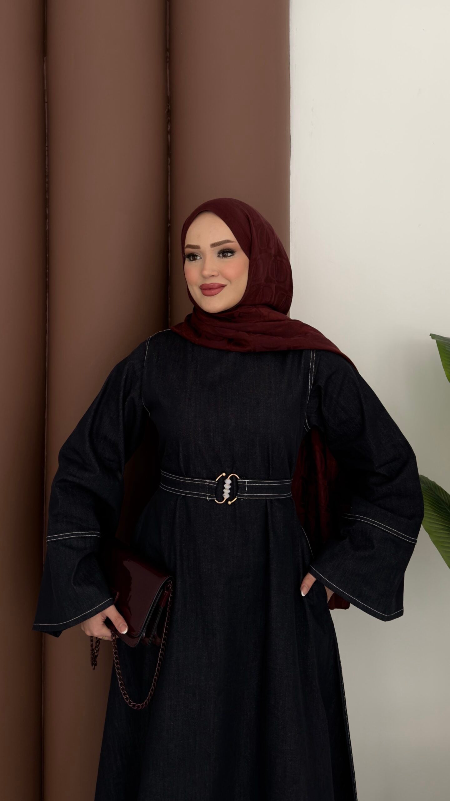 Rose Boncuk Kemerli Kot Elbise |  