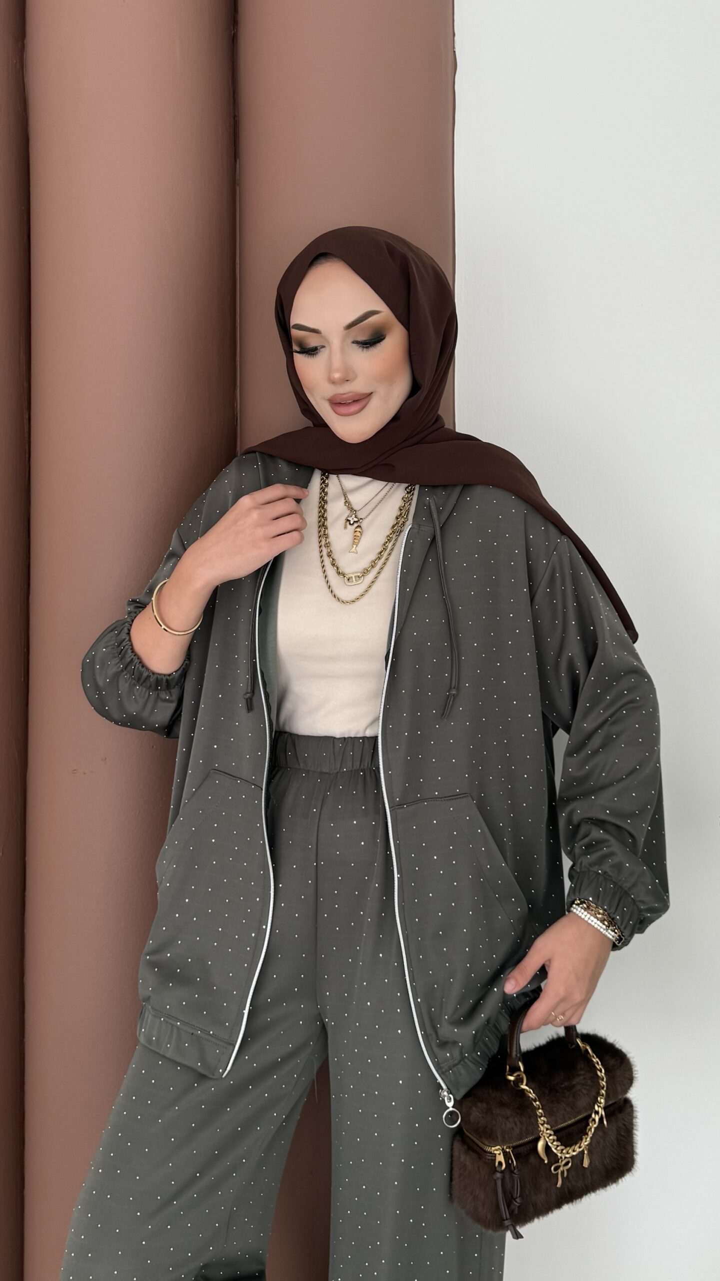 Fashion Taşlı Bomber İkili Takım |  