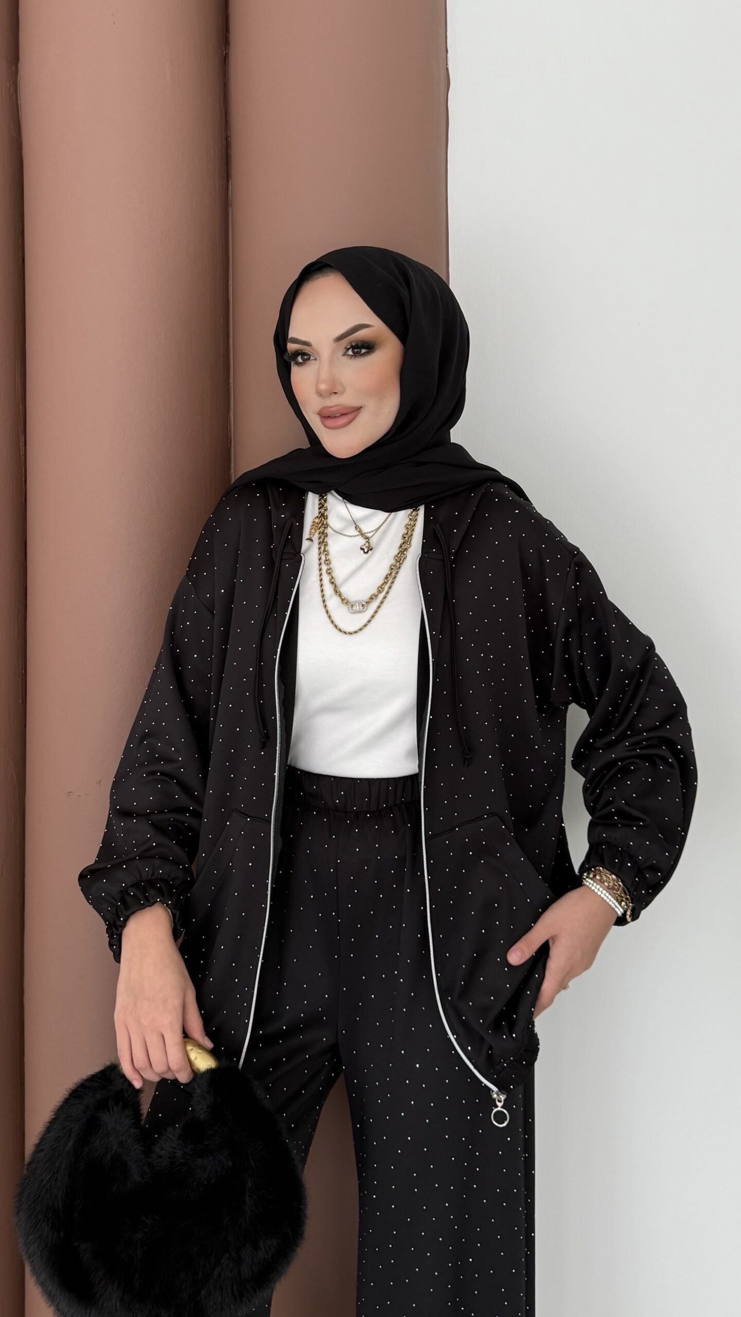 Fashion Taşlı Bomber İkili Takım |  